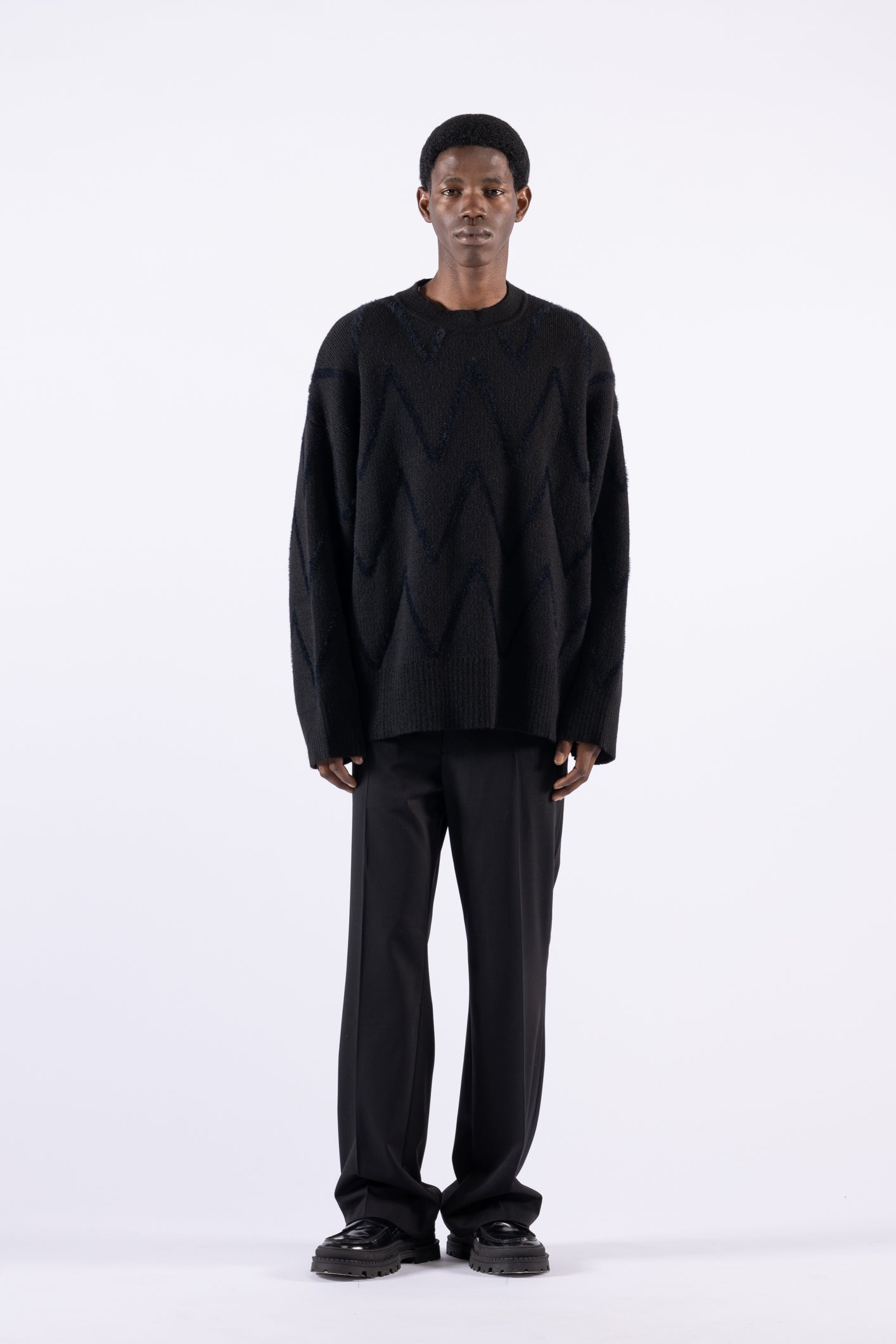 Pull oversize à col rond et motifs - Noir