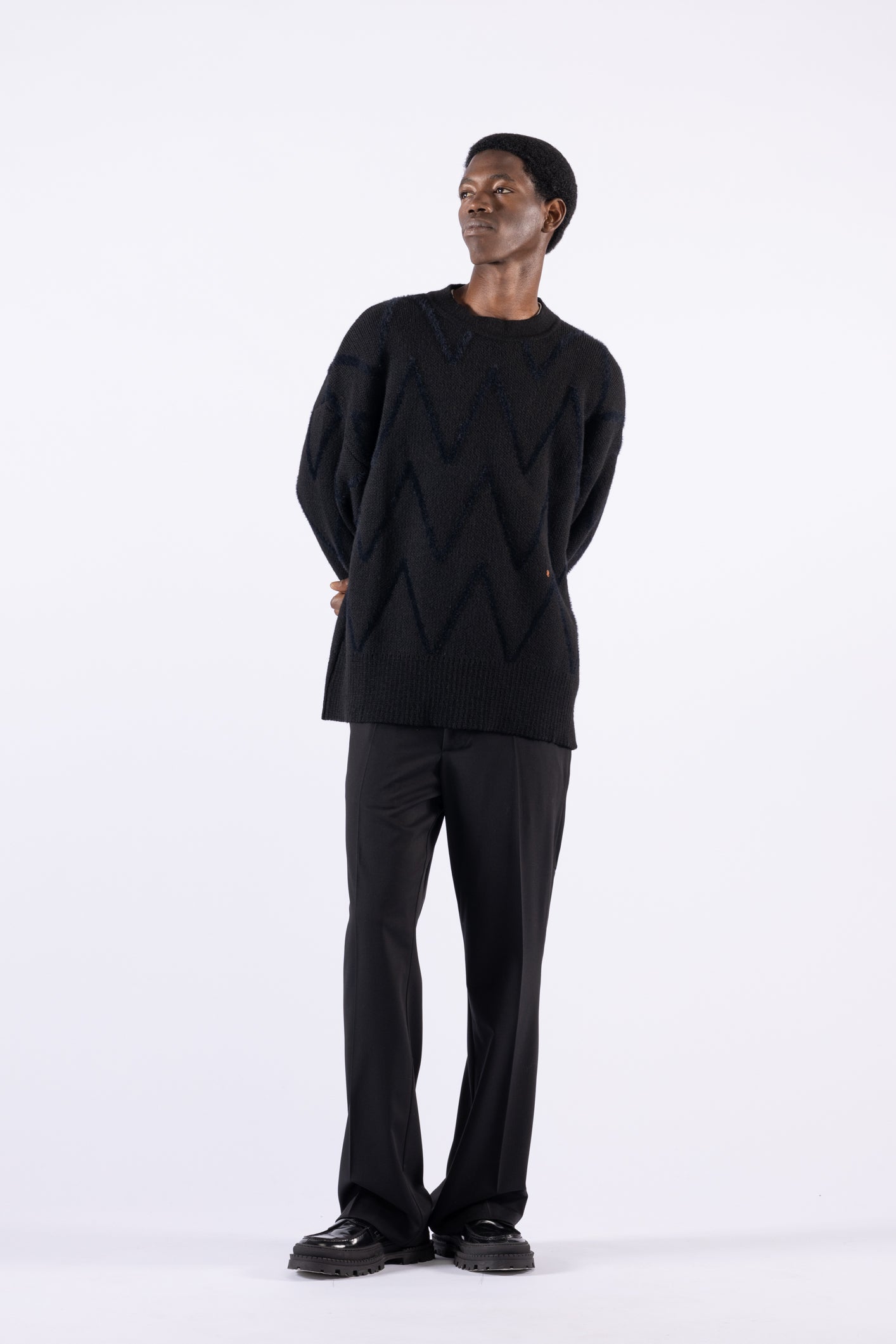 Pantalone flare in misto lana - Nero