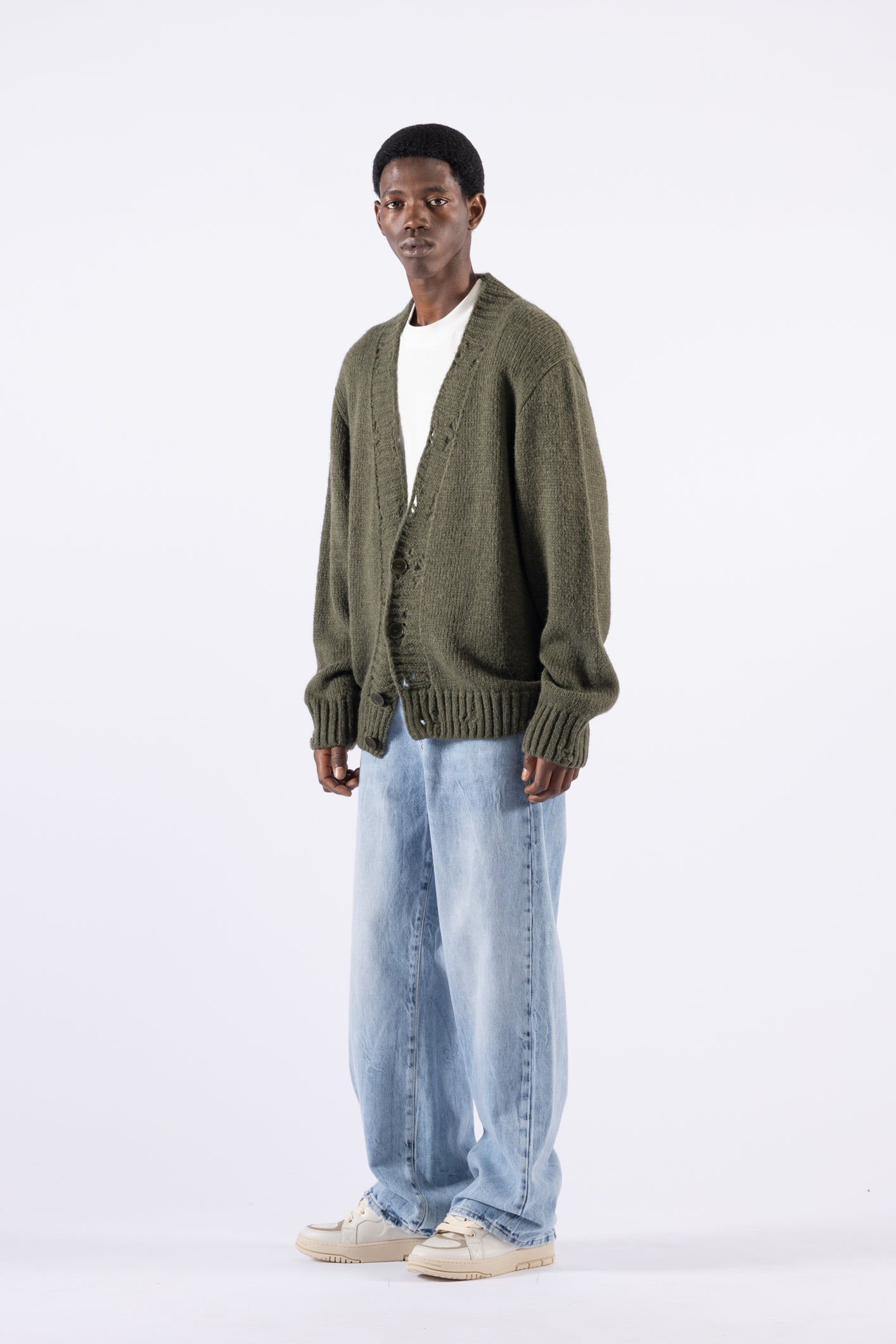 Cardigan oversize con rotture - Verde