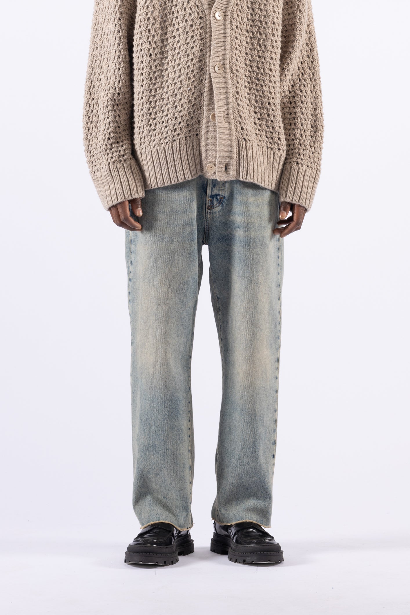 Jeans crop fit in denim effetto slavato