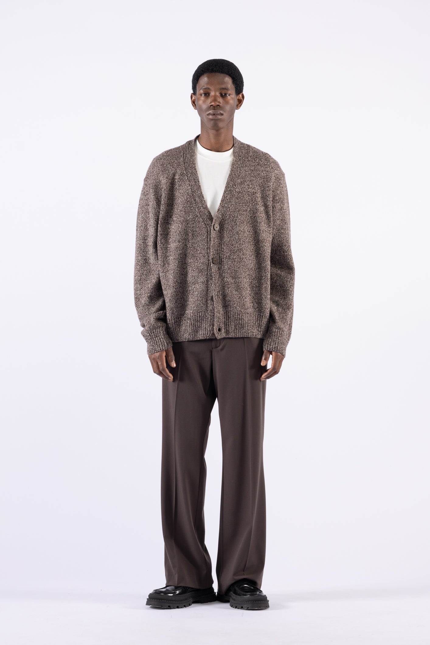 Cardigan melange in lana - Moro