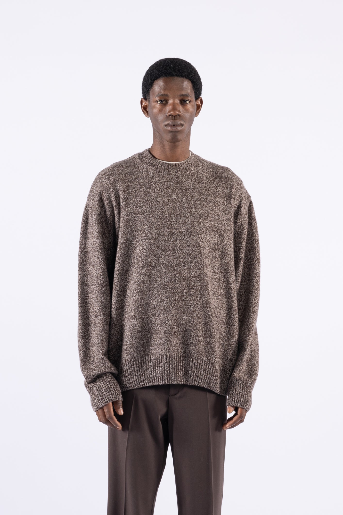 Maglia girocollo melange in lana - Moro