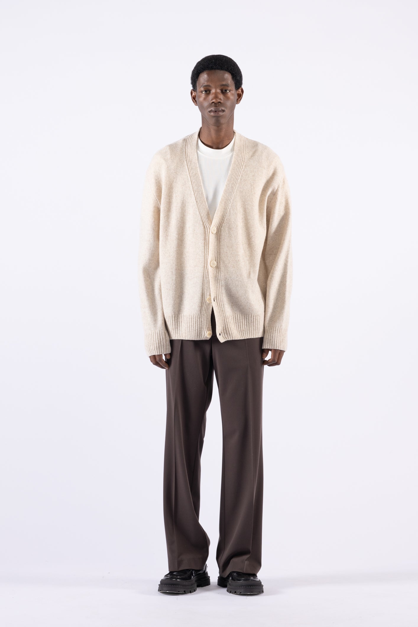 Cardigan melange in lana - Panna