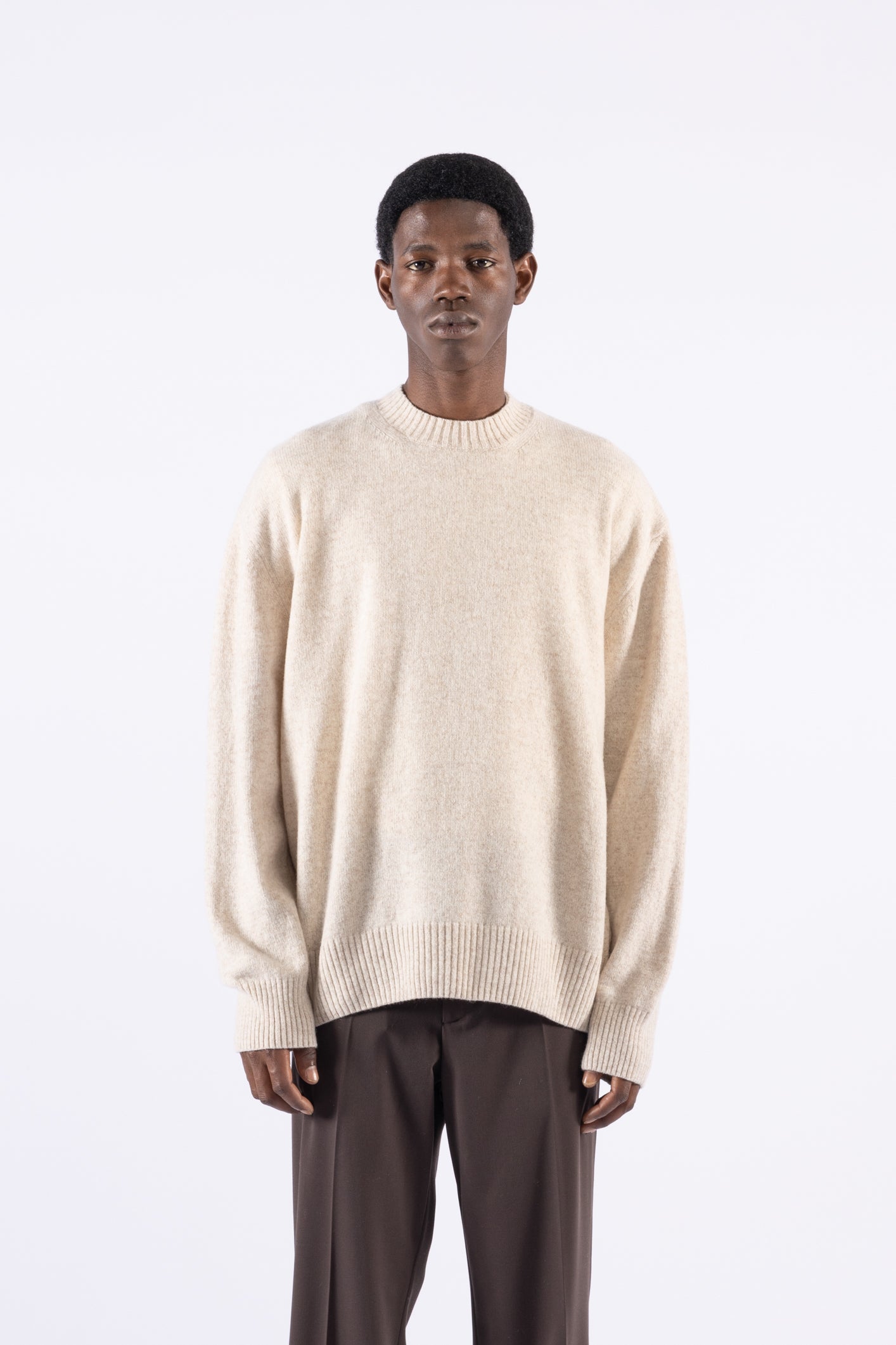 Maglia girocollo melange in lana - Panna