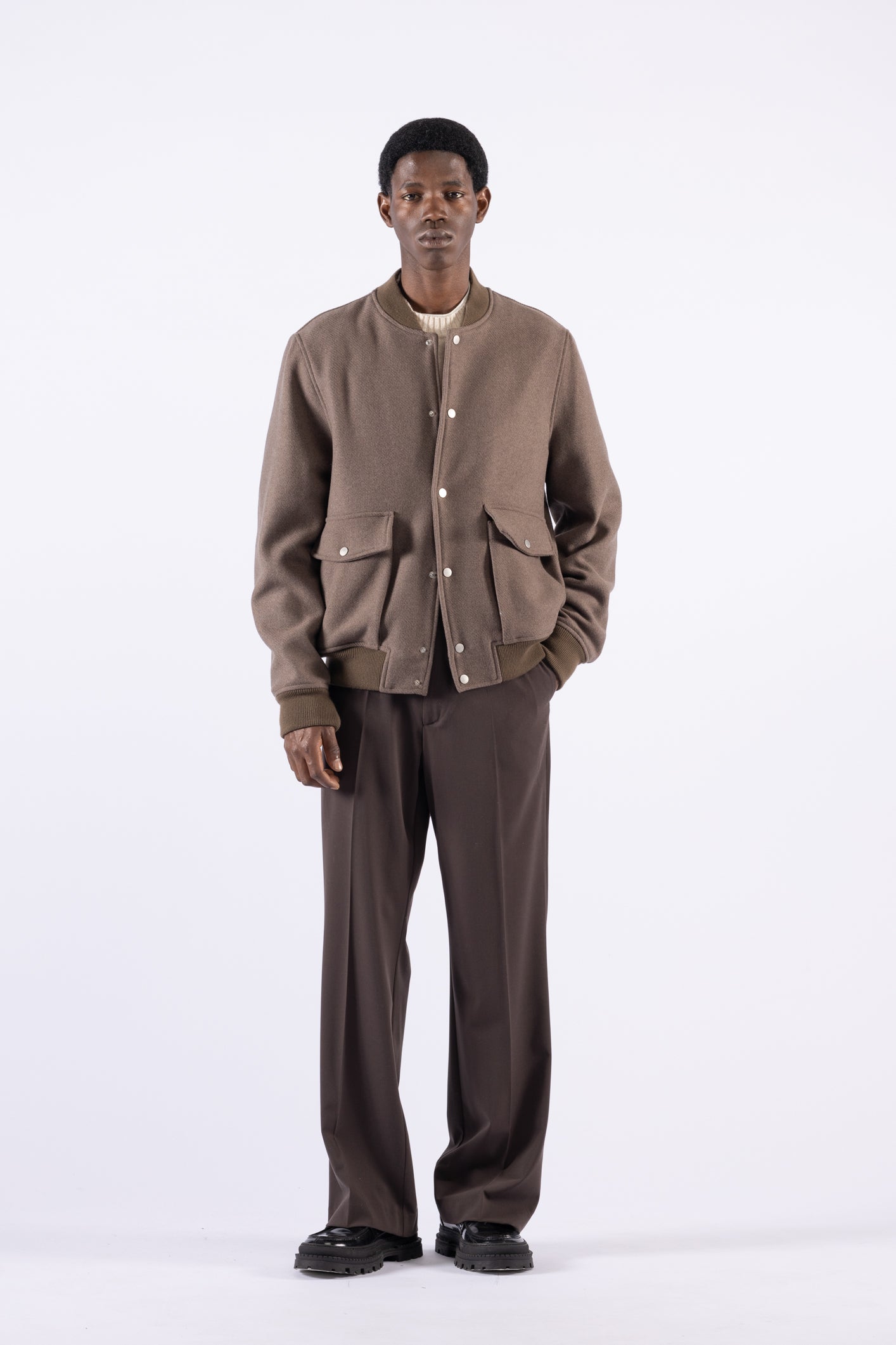 Blouson aviateur en laine - Gris tourterelle