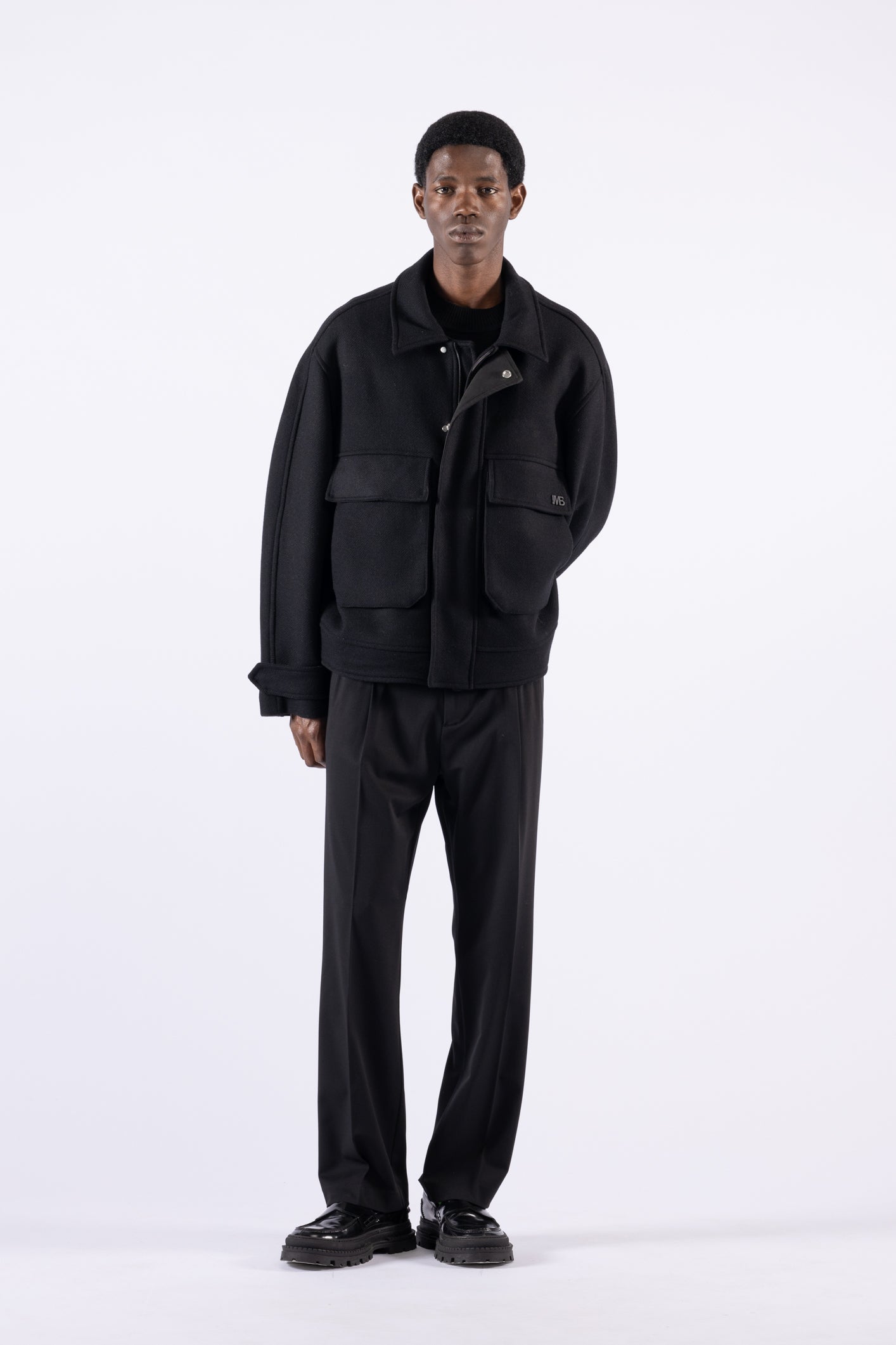 Veste oversize en laine avec poches - Noire