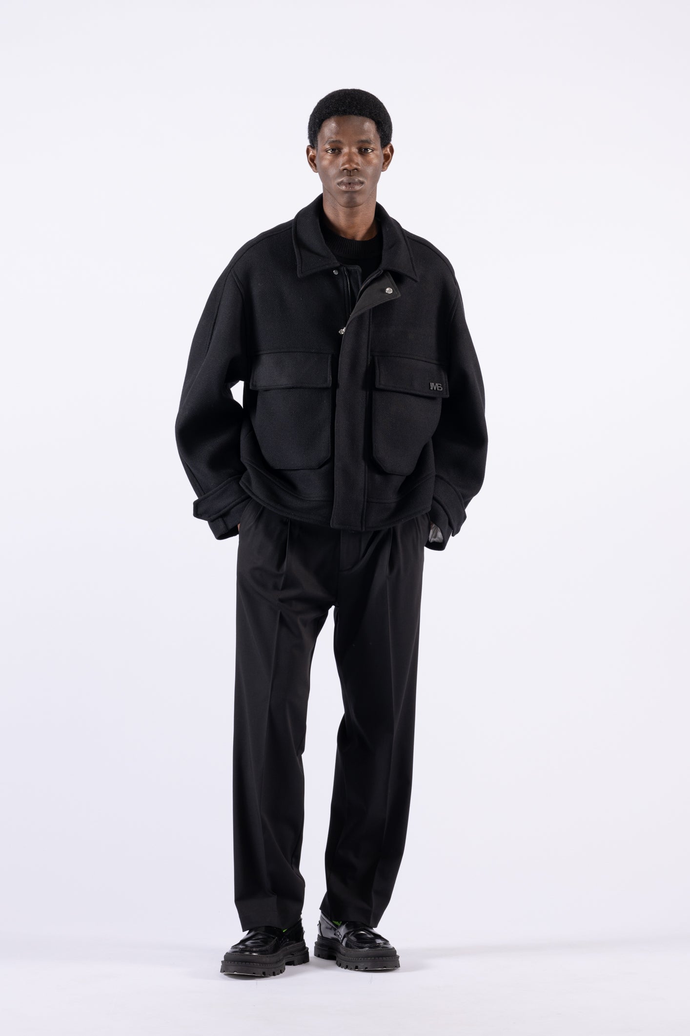 Veste oversize en laine avec poches - Noire