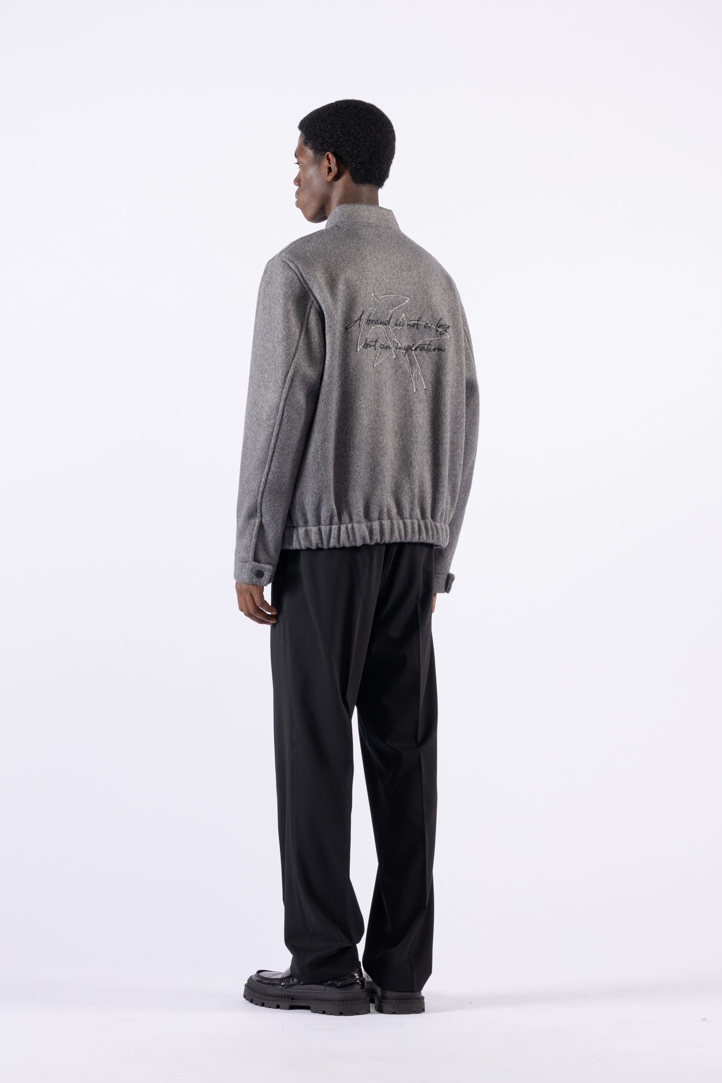 Blouson aviateur décontracté en laine mélangée - Gris