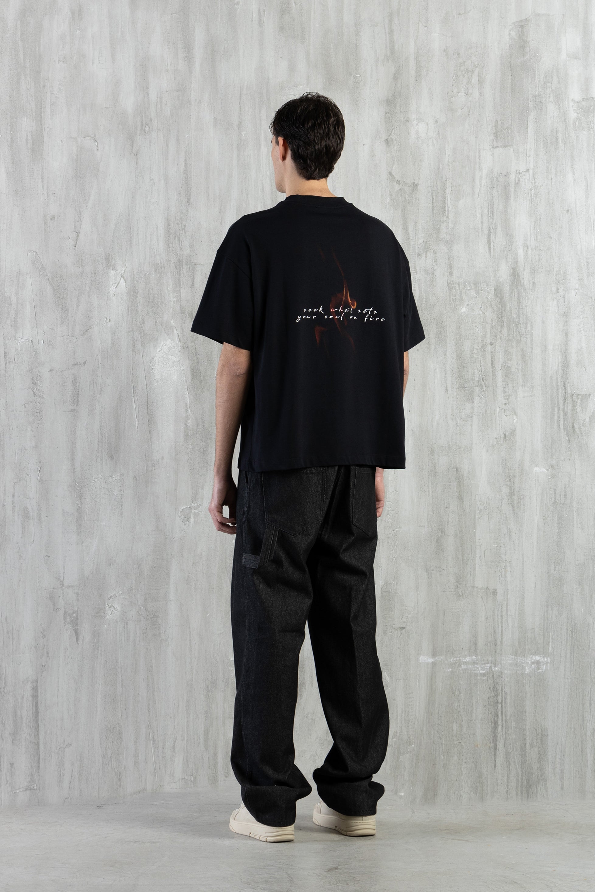 T-shirt oversize stampa flame retro - Nero