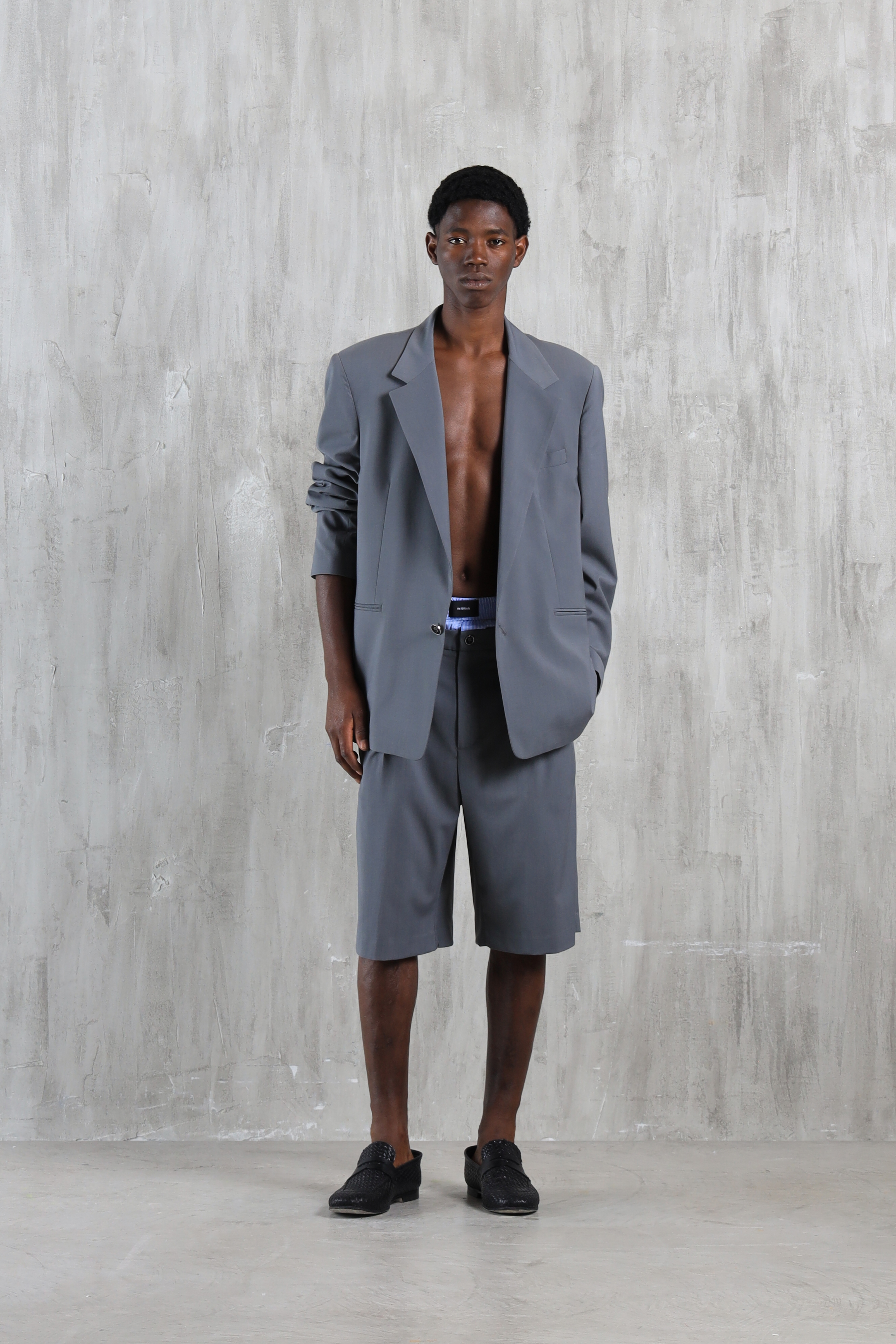 Bermuda con elastico in cotone a righe - Grigio