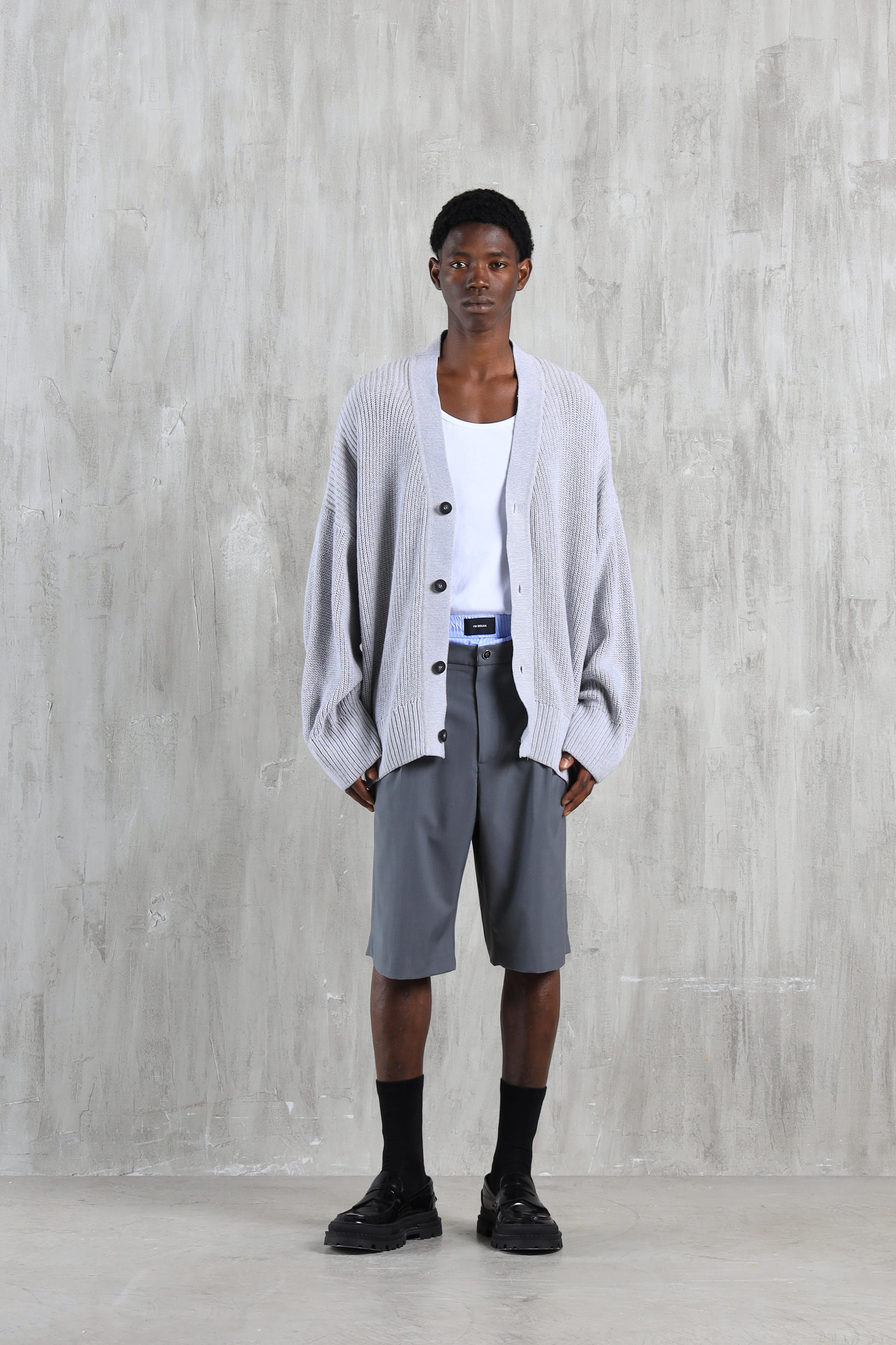 Bermuda con elastico in cotone a righe - Grigio