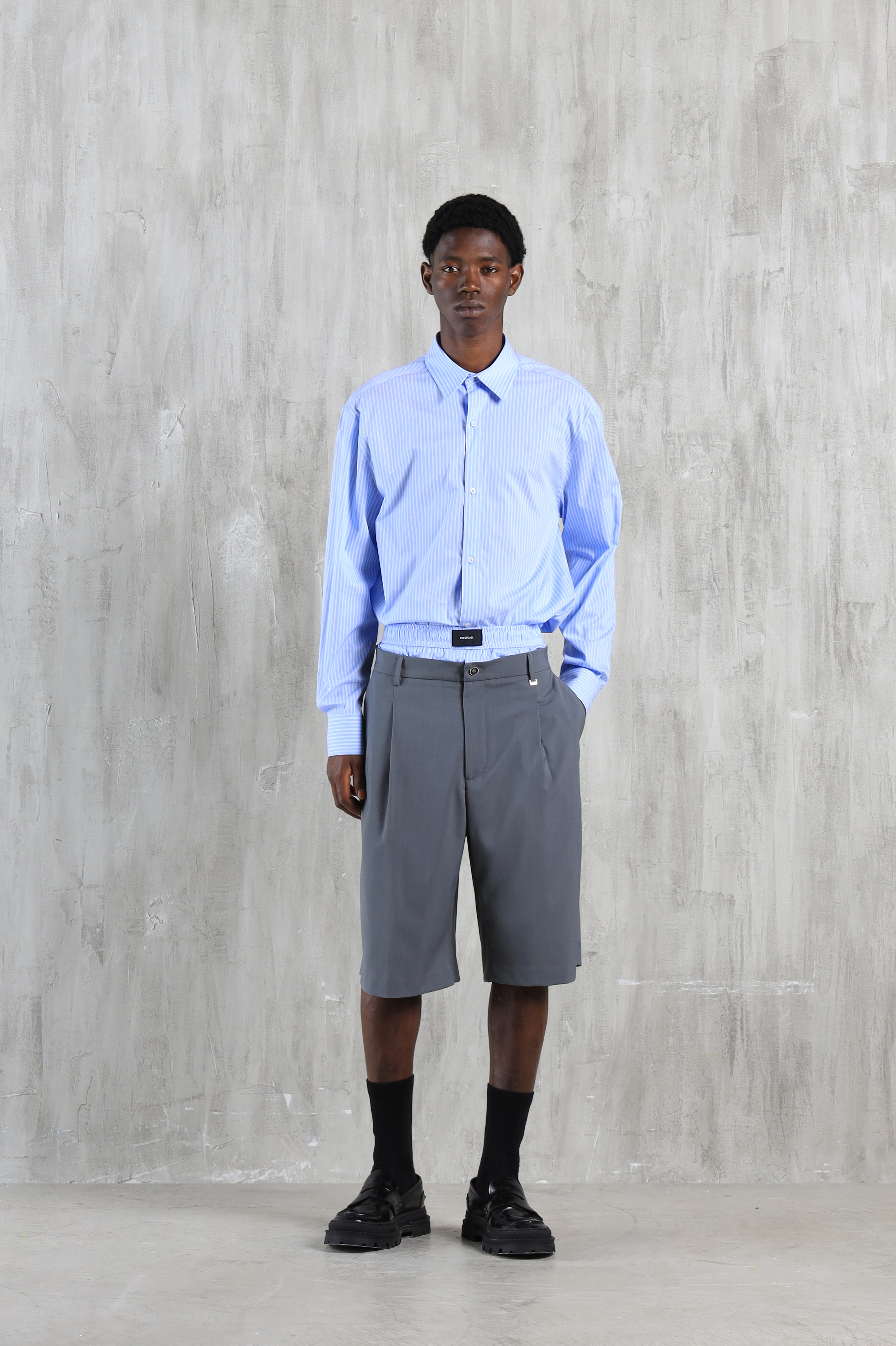 Bermuda con elastico in cotone a righe - Grigio