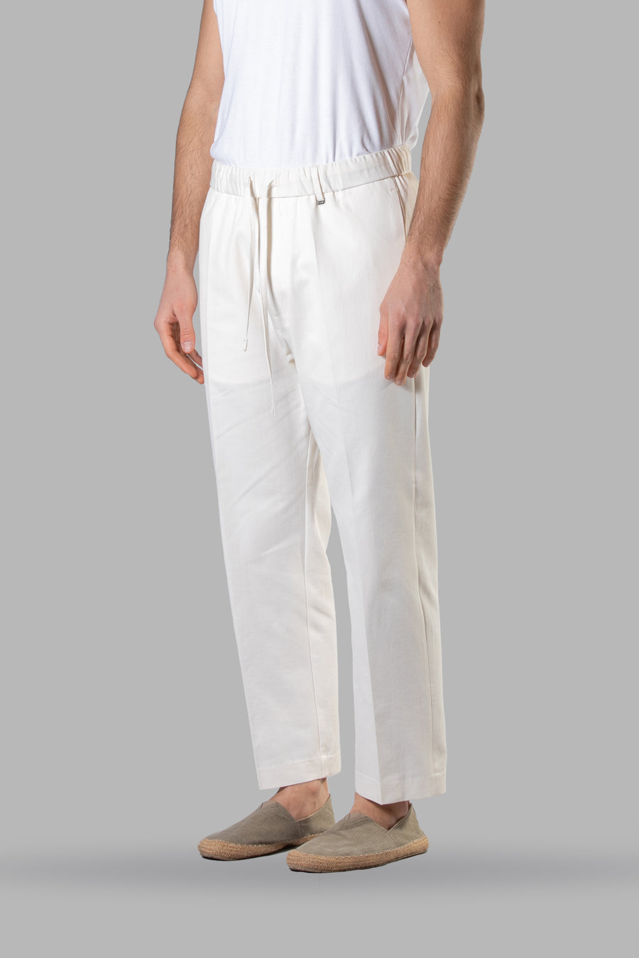 Pantalone con elastico fondo ampio crop fit - Panna
