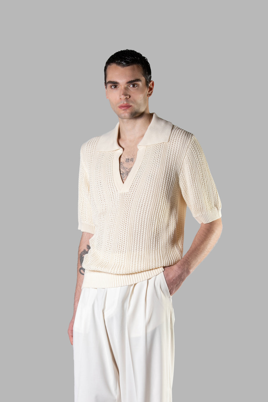 Polo in maglia di cotone - Panna