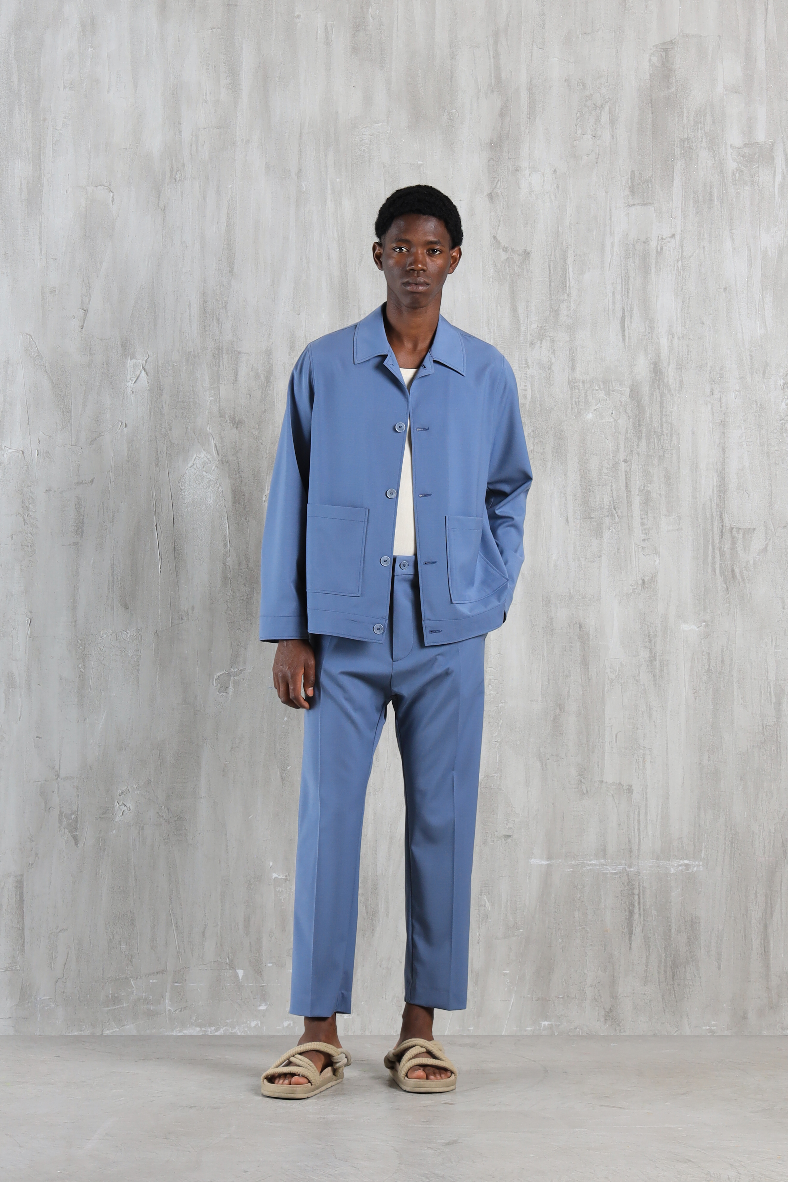 Giacca camicia sfoderata misto lana - Indaco