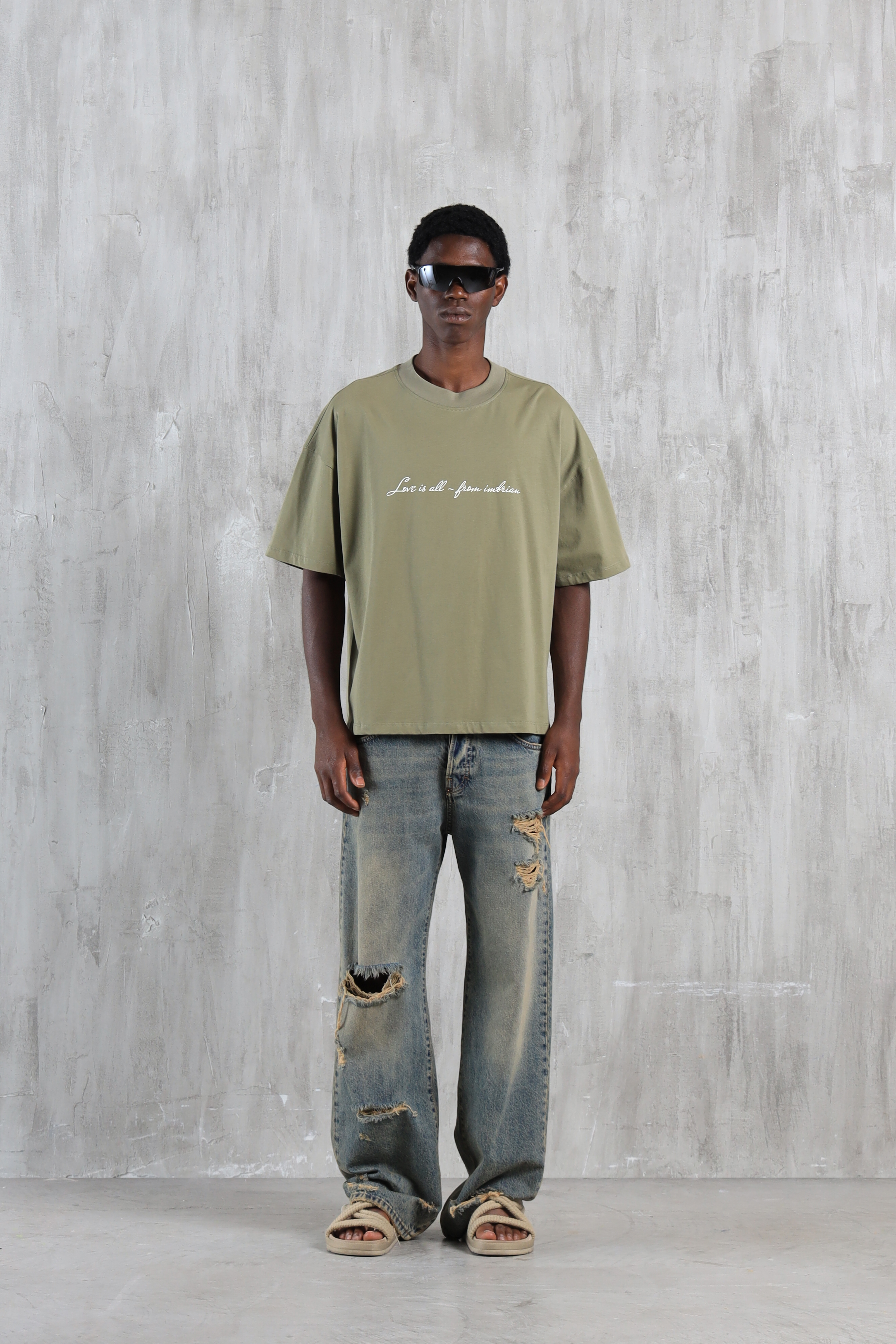 Jeans gamba ampia effetto slavato