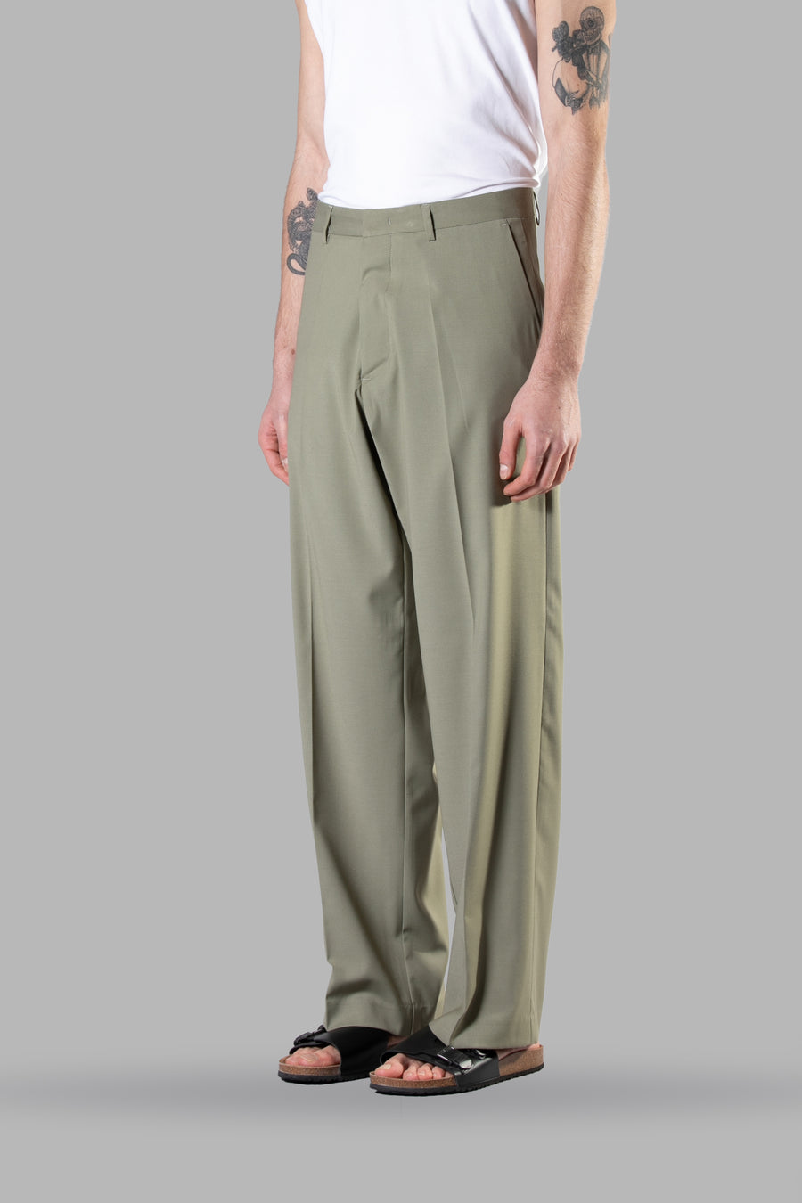 Pantalone fondo ampio in viscosa - Verde