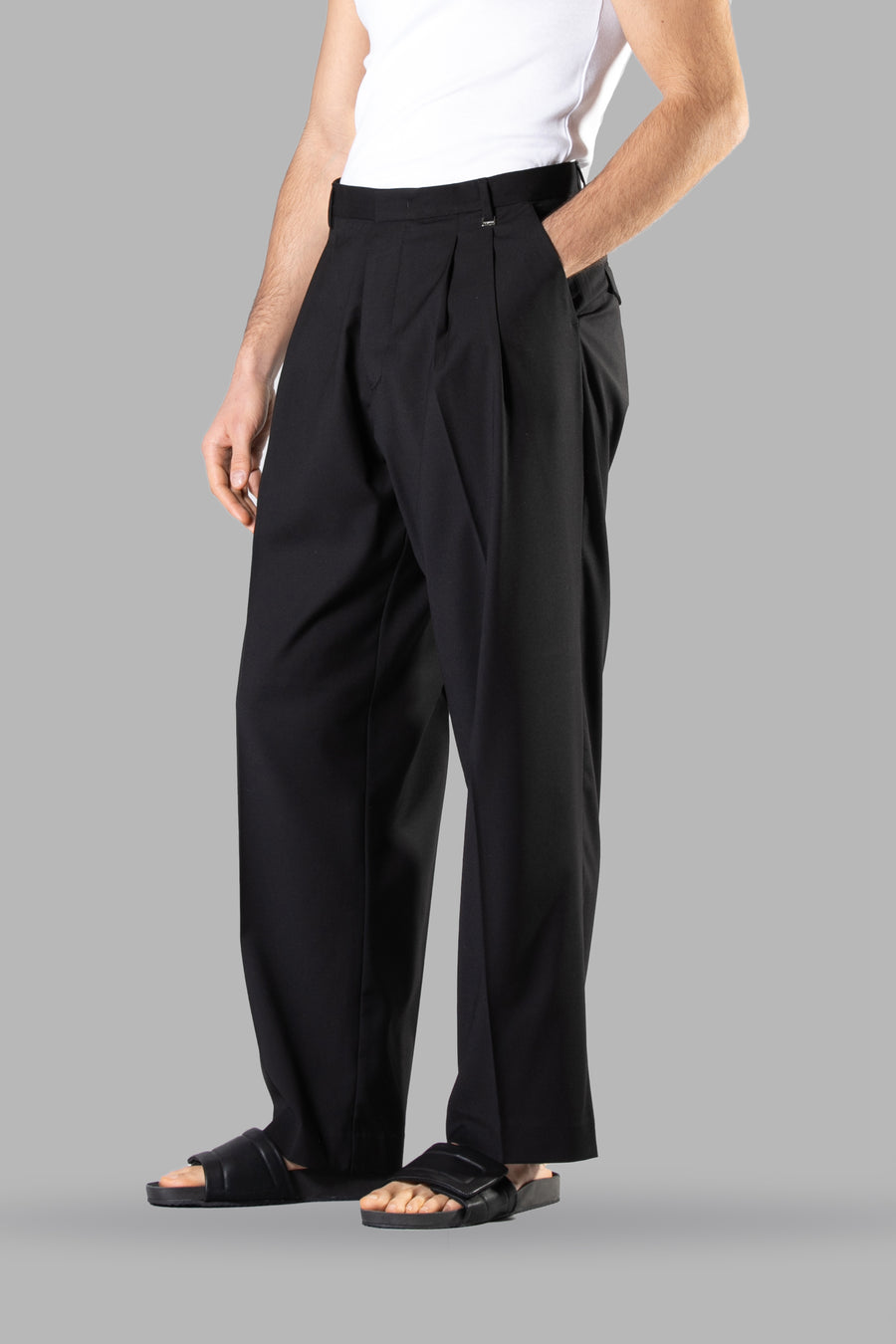 Pantalone fondo ampio doppia pinces - Nero