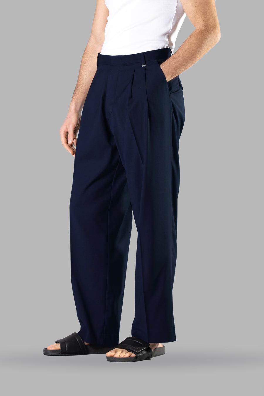 Pantalone fondo ampio doppia pinces - Blu