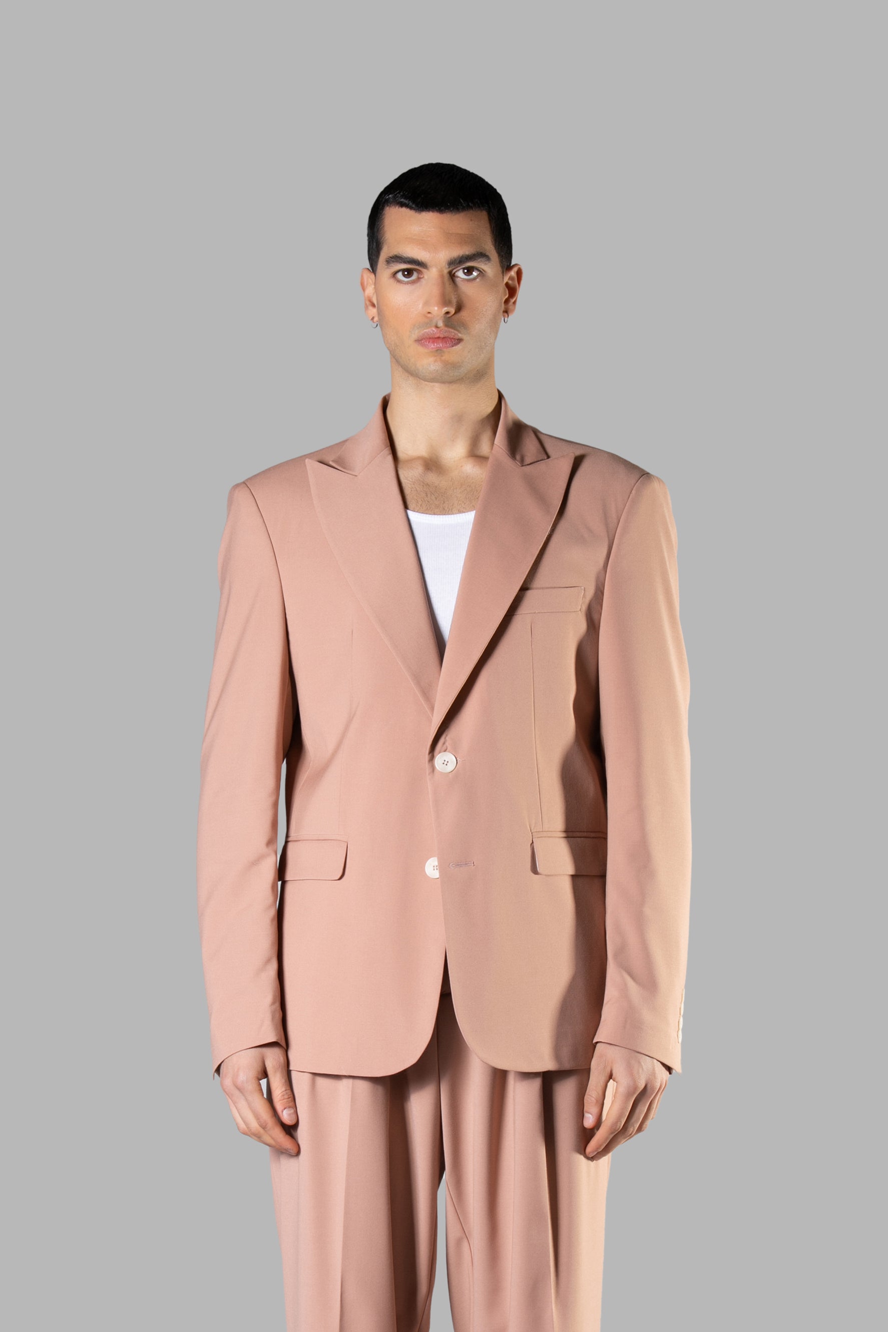 Veste de tailleur en viscose à simple boutonnage - Rose poudré 