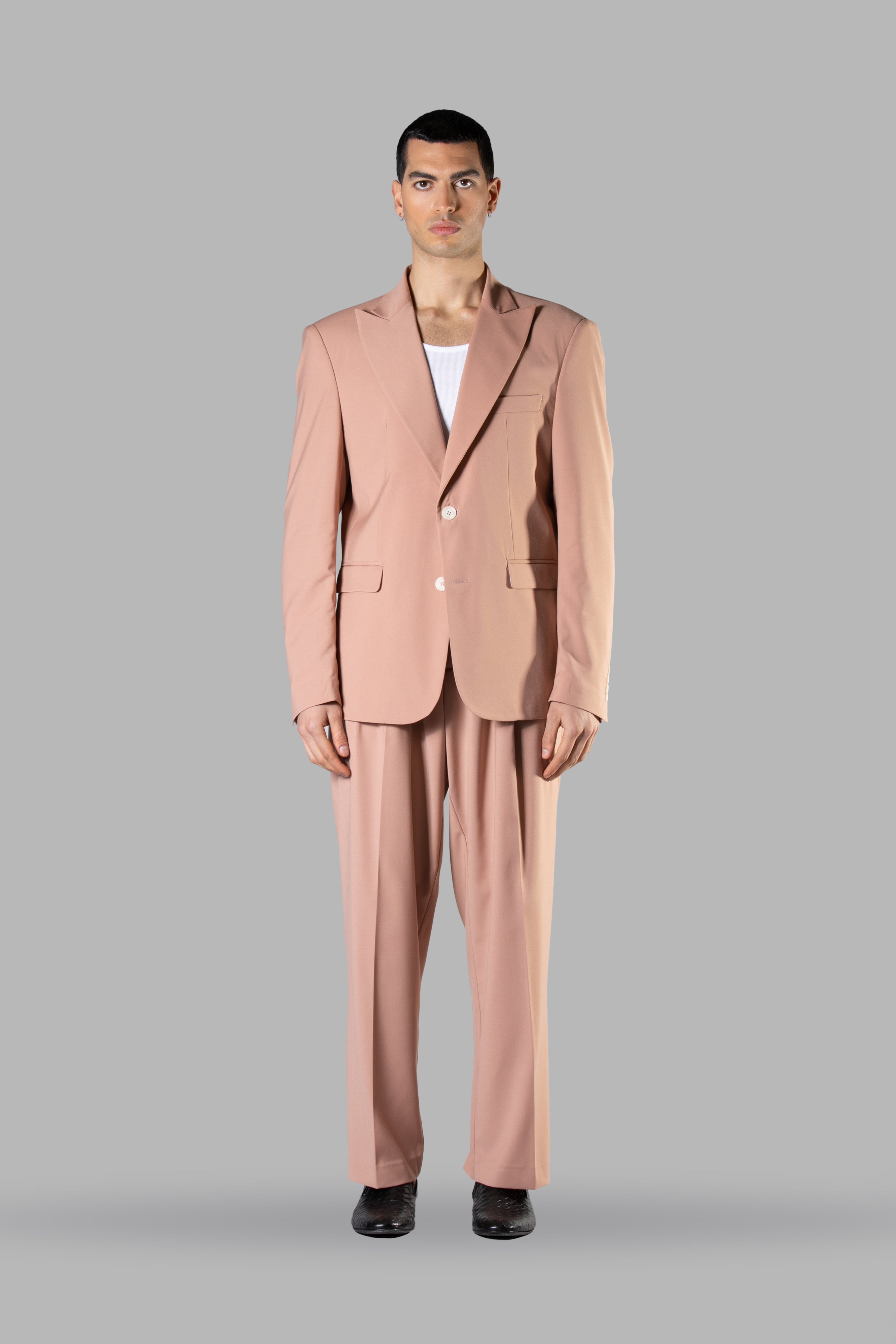 Veste de tailleur en viscose à simple boutonnage - Rose poudré 
