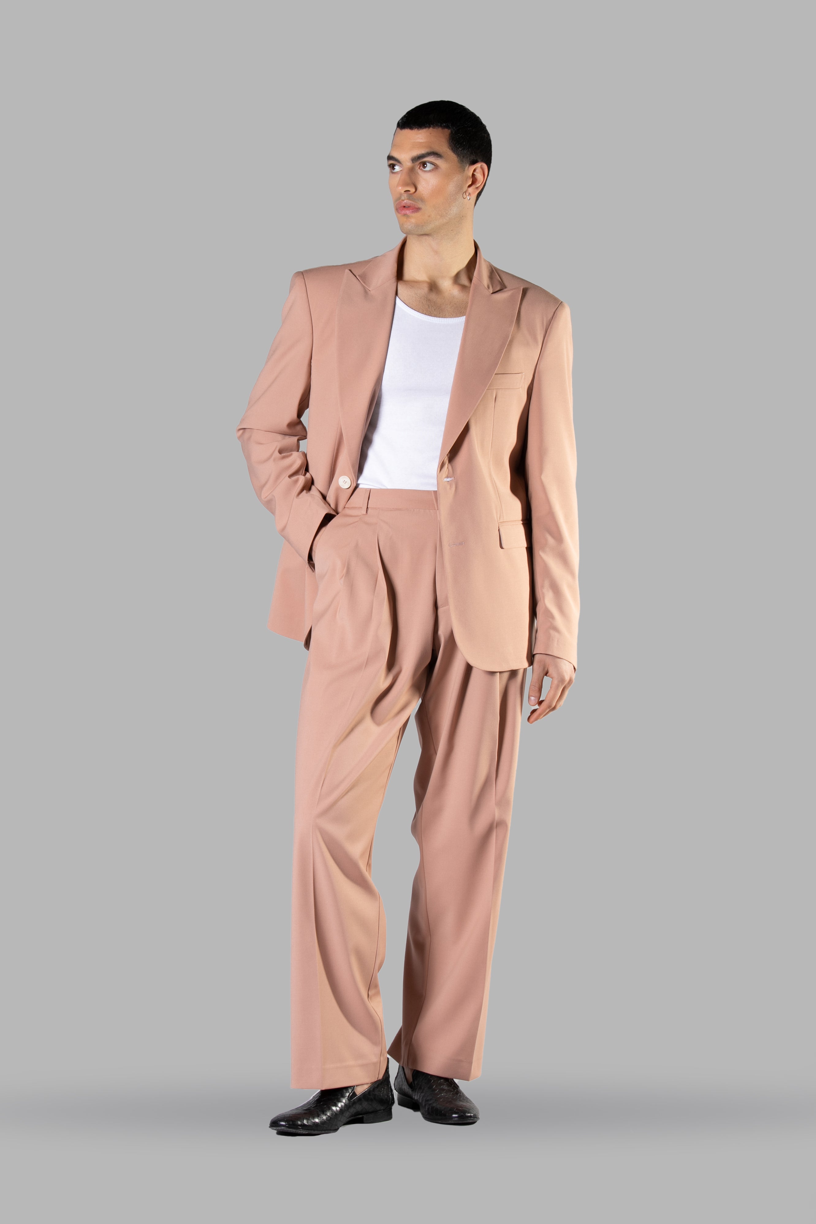 Veste de tailleur en viscose à simple boutonnage - Rose poudré 