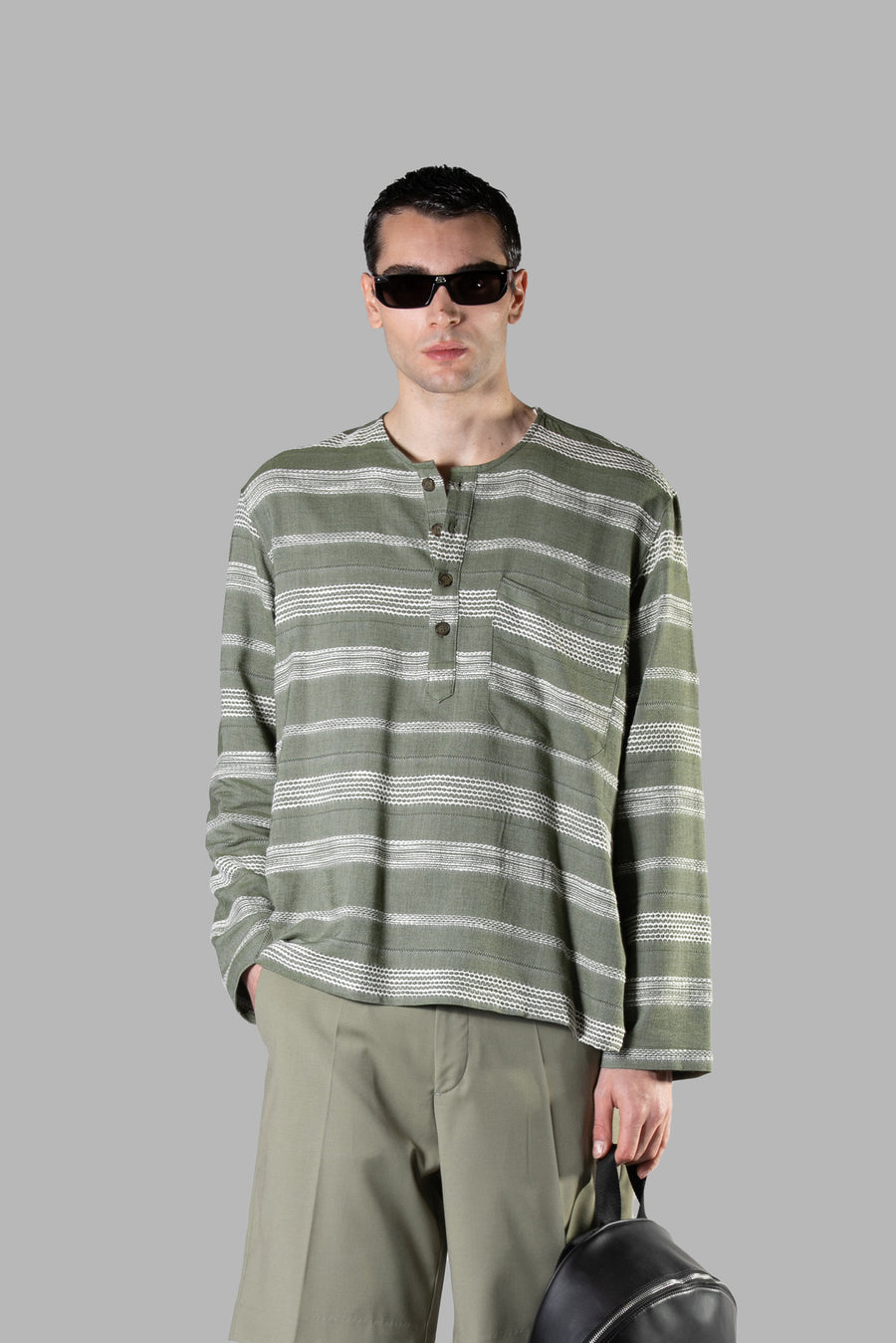 Camicia serafino in viscosa e cotone - Verde