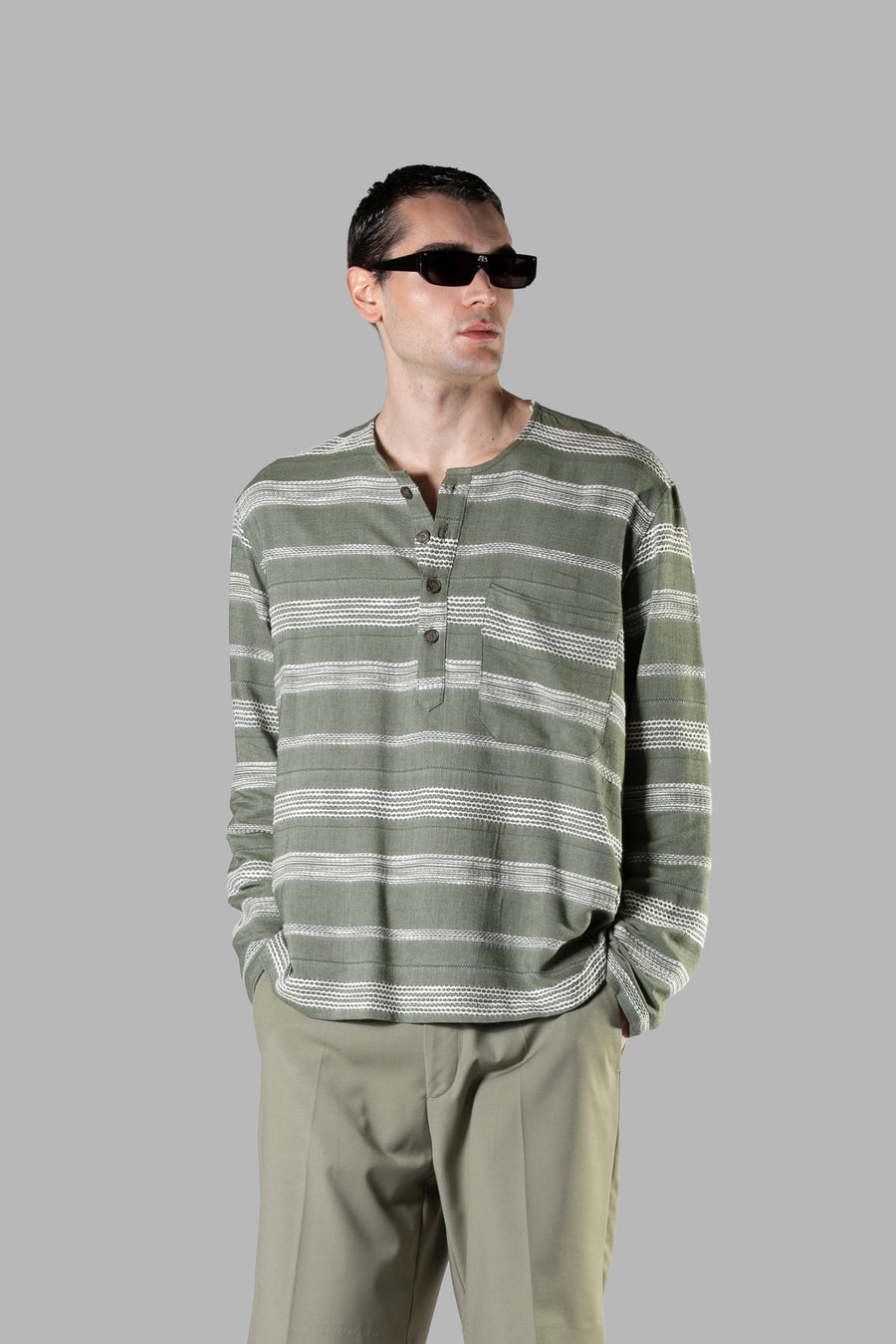 Camicia serafino in viscosa e cotone - Verde