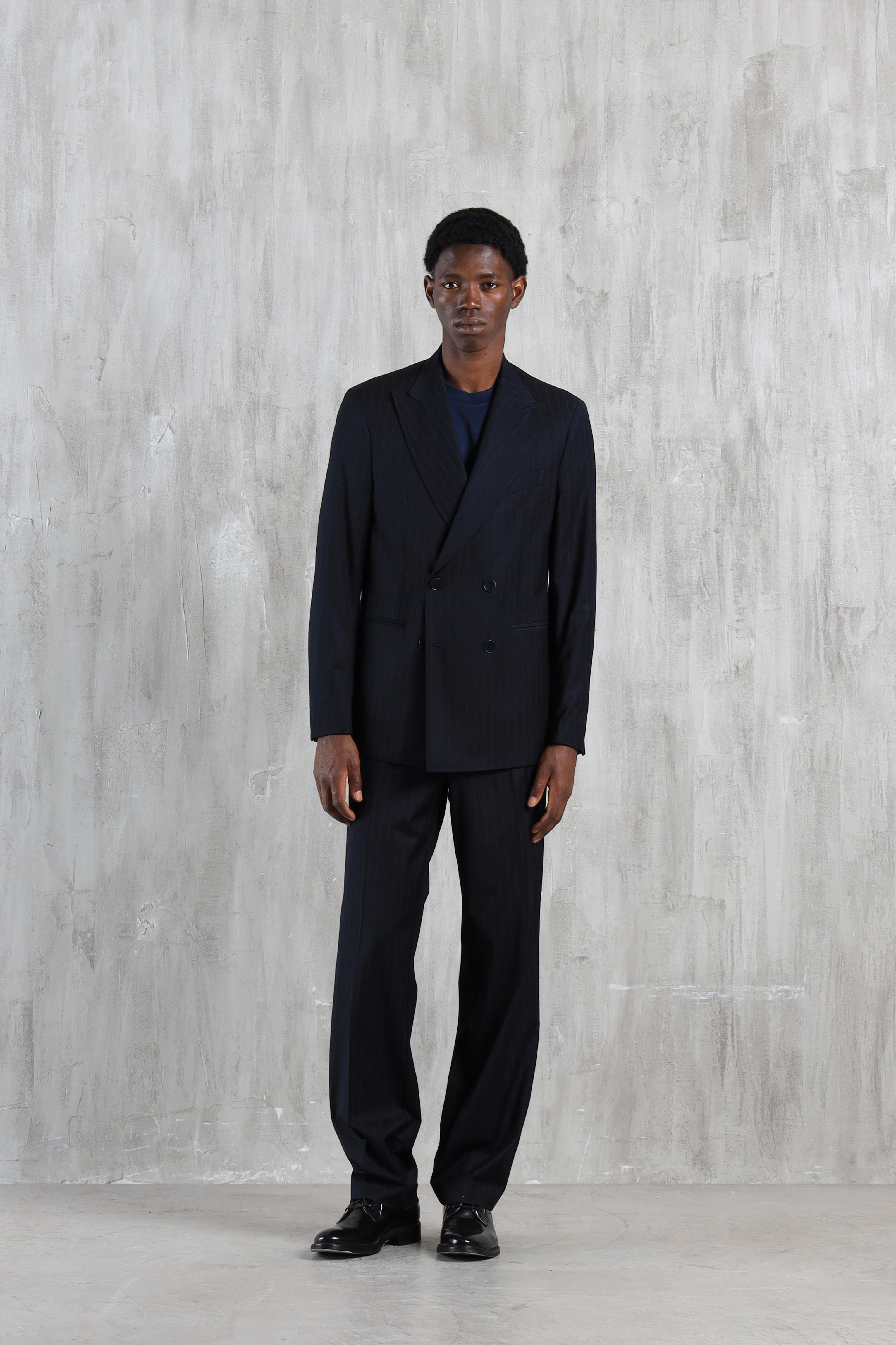 Pantalone gamba dritta gessato - Blu