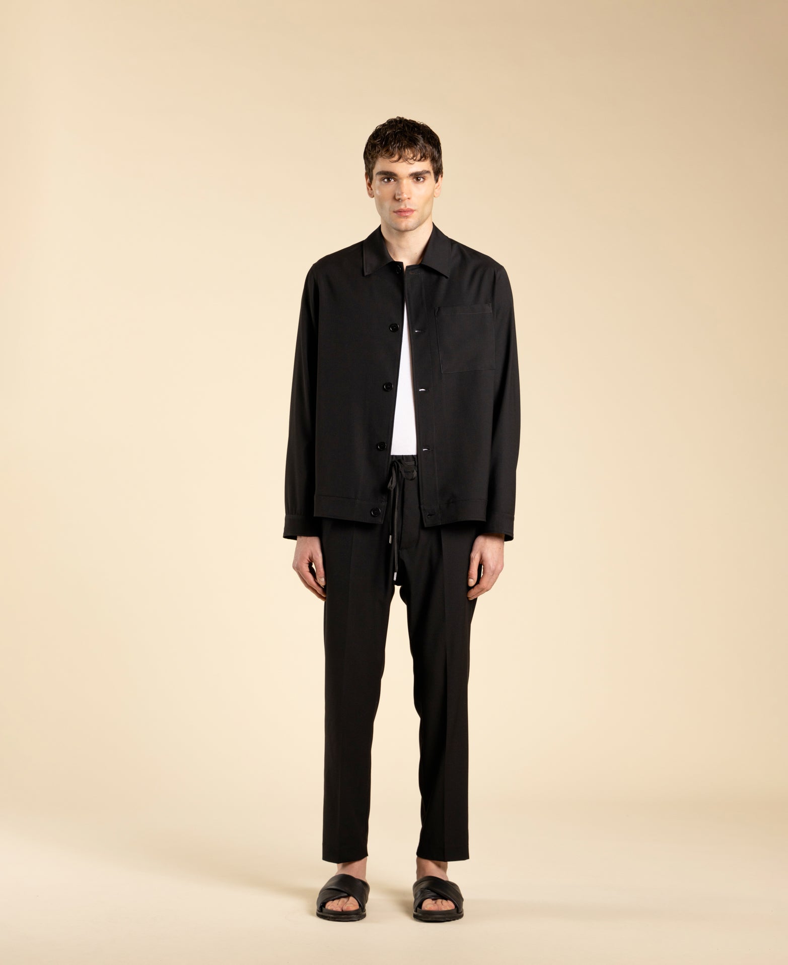 Pantalon coupe droite avec cordon de serrage - Noir