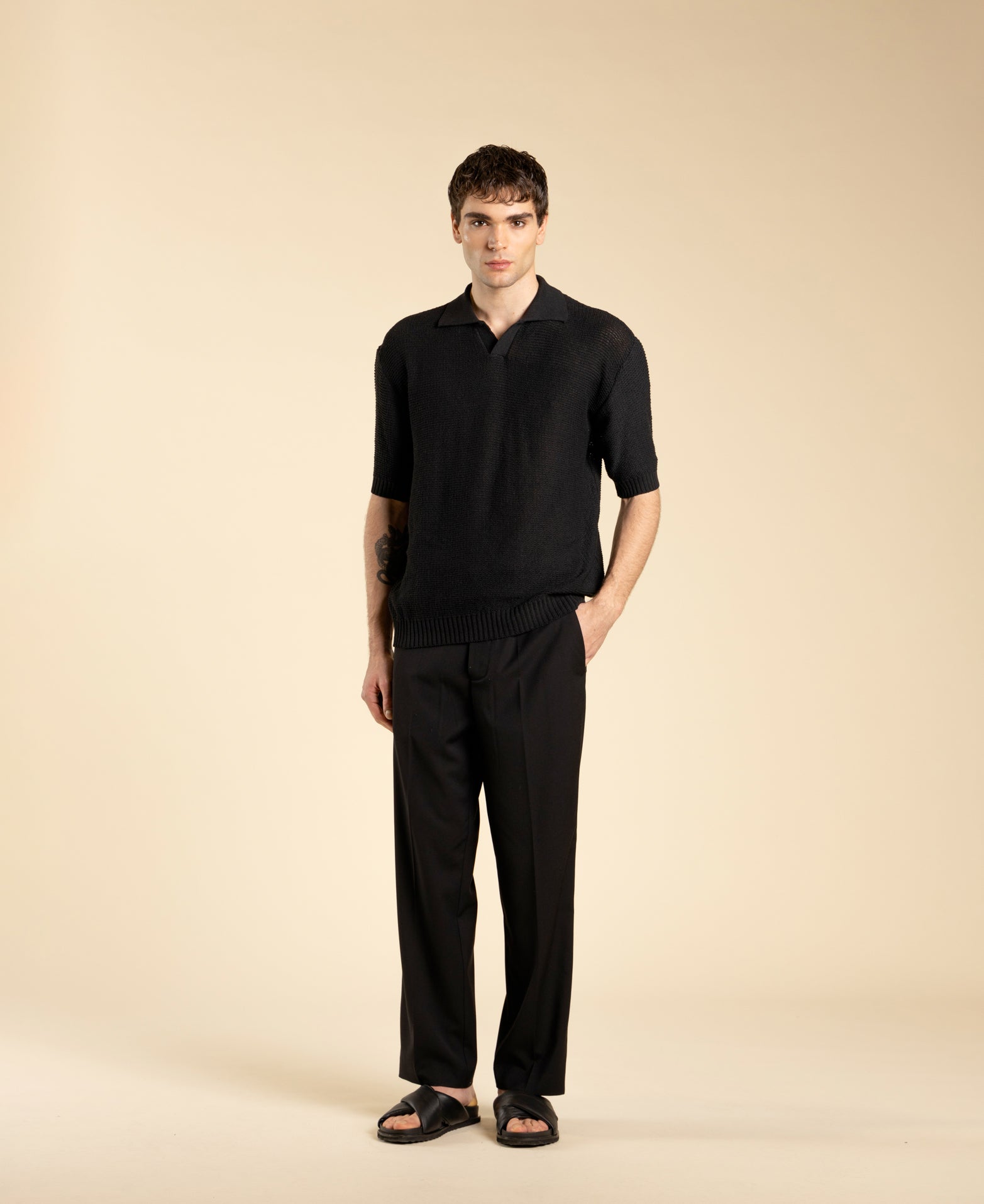 Polo en maille coupe classique - Noir