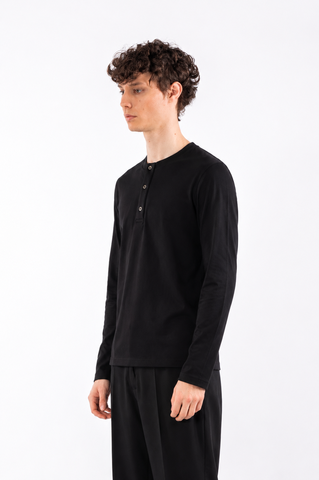 Maglia a serafino in cotone - Nero