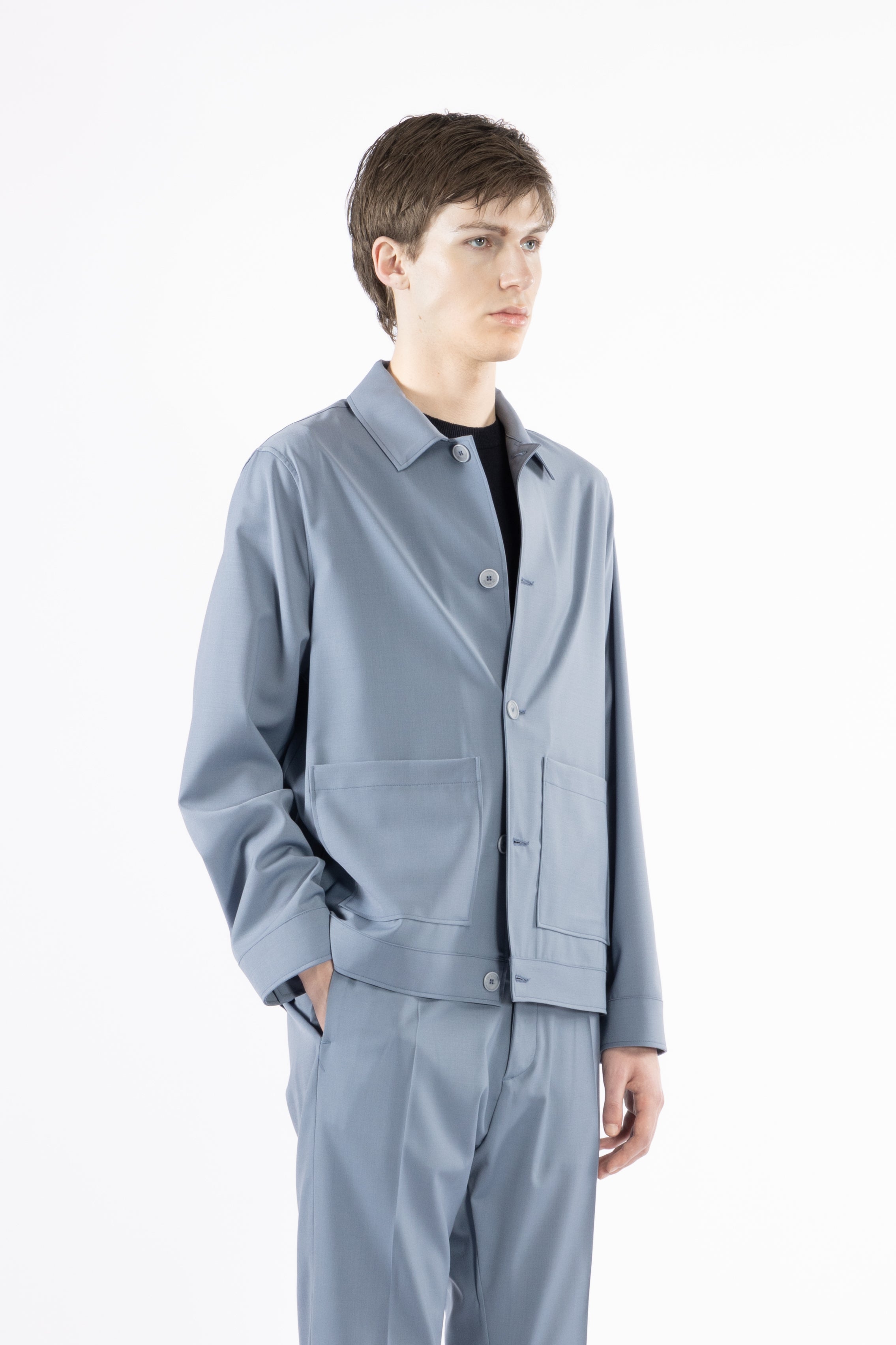 Giacca camicia sfoderata misto lana - Indaco