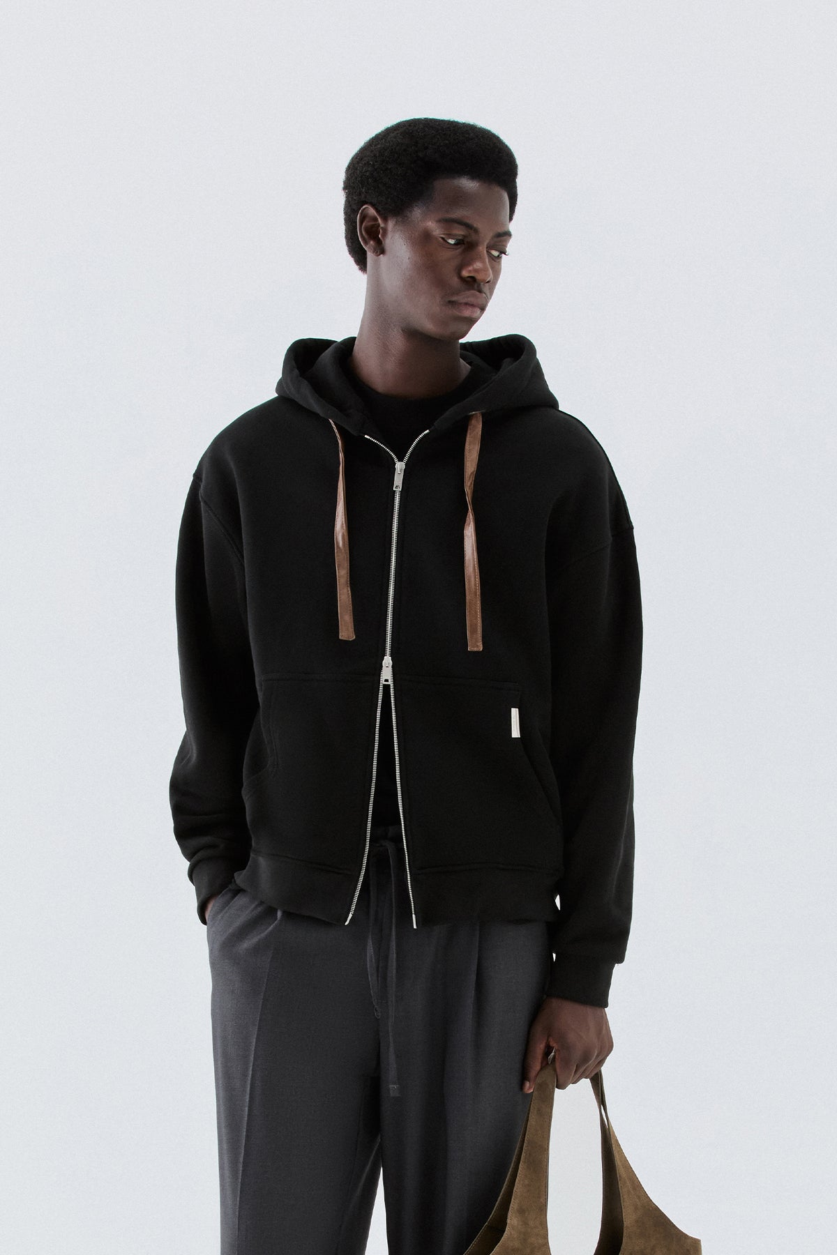 Felpa oversize con zip - Nero