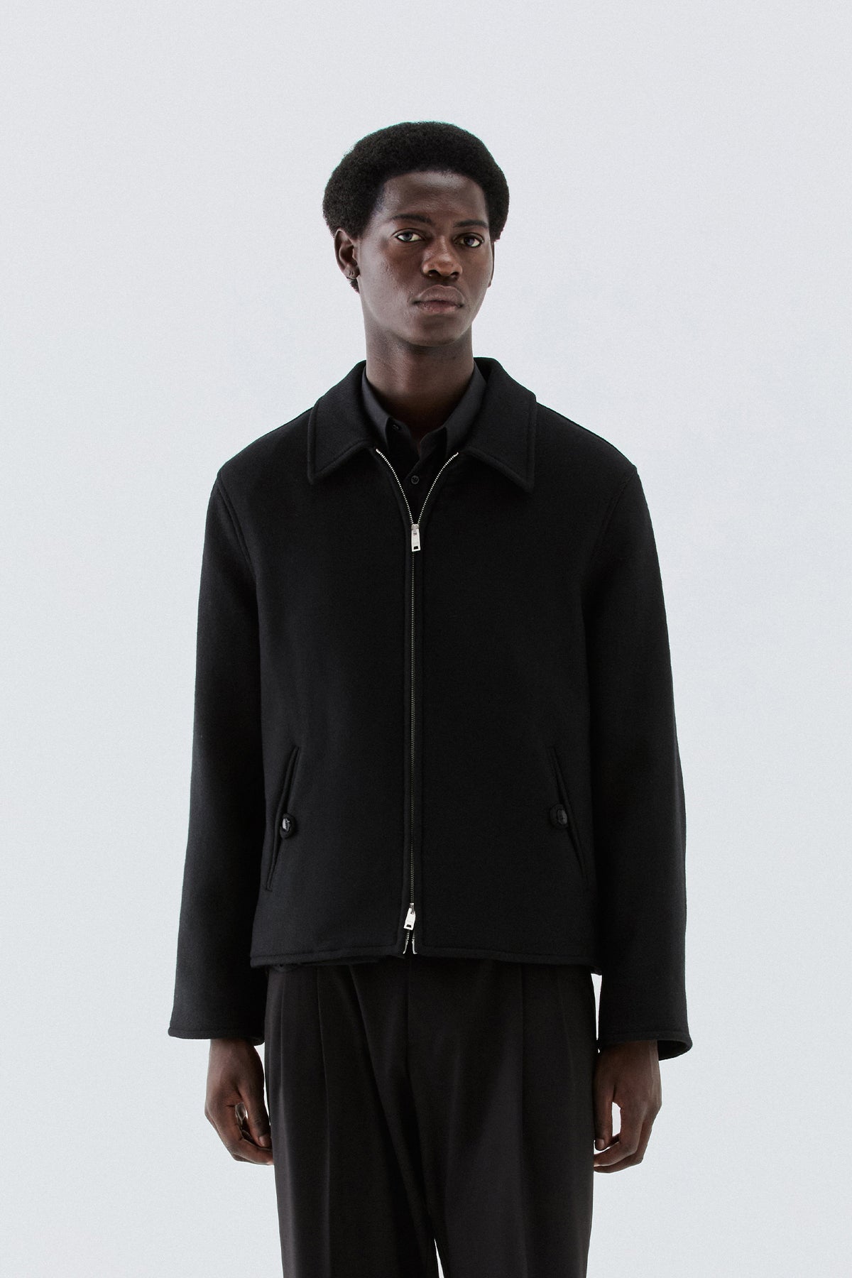 Giubbotto in lana con zip - Nero