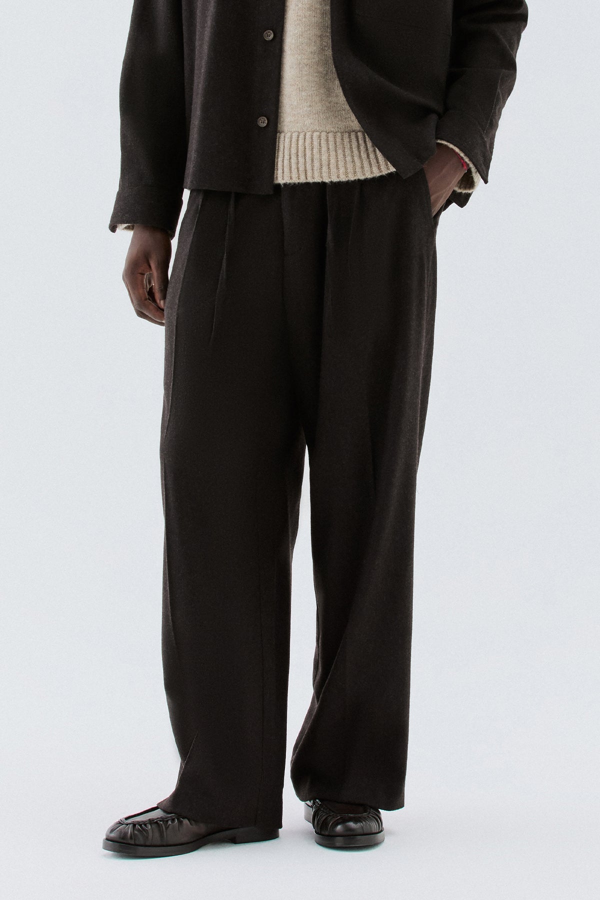 Pantaloni coulisse in lana - Moro