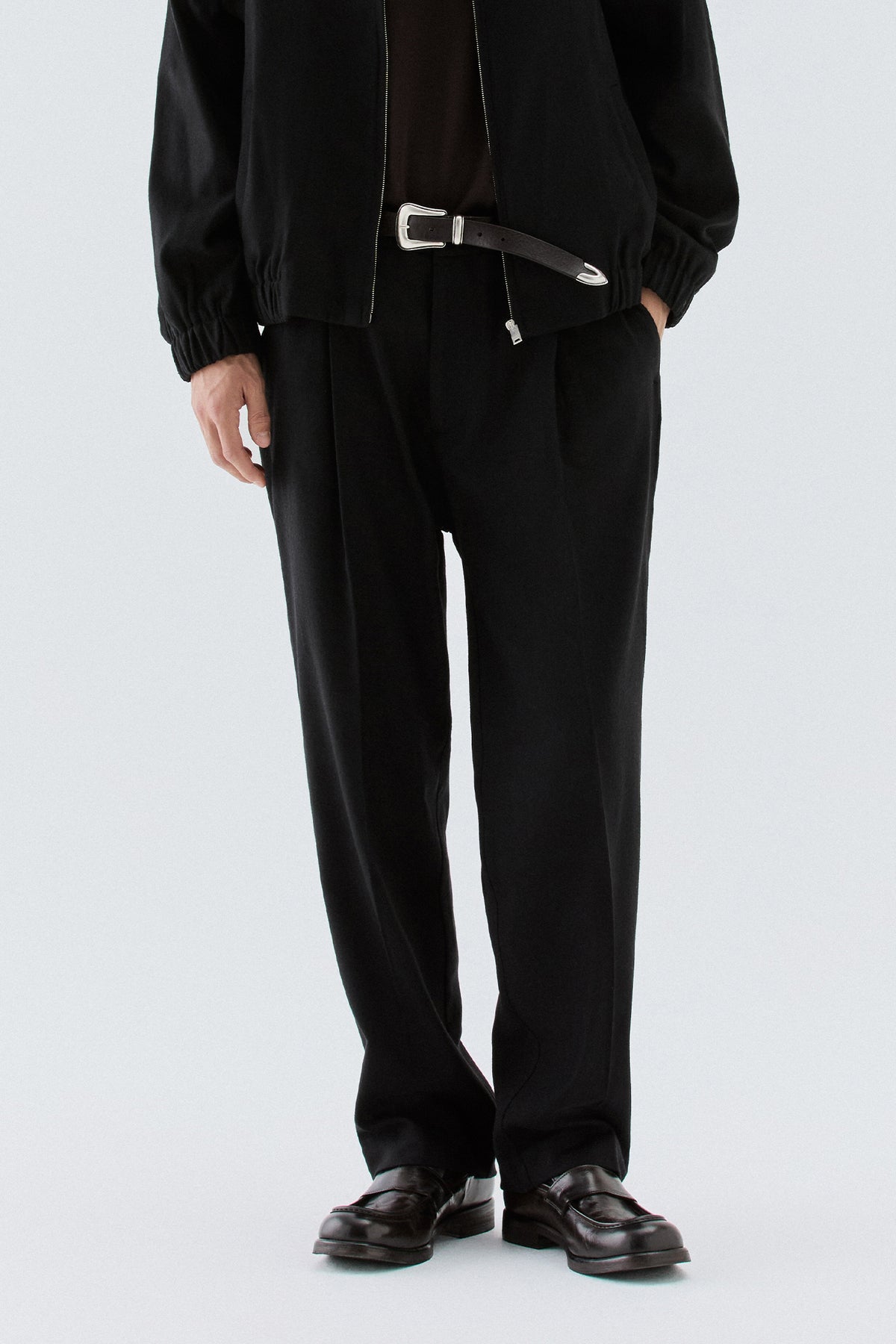 Pantaloni gamba dritta in lana - Nero