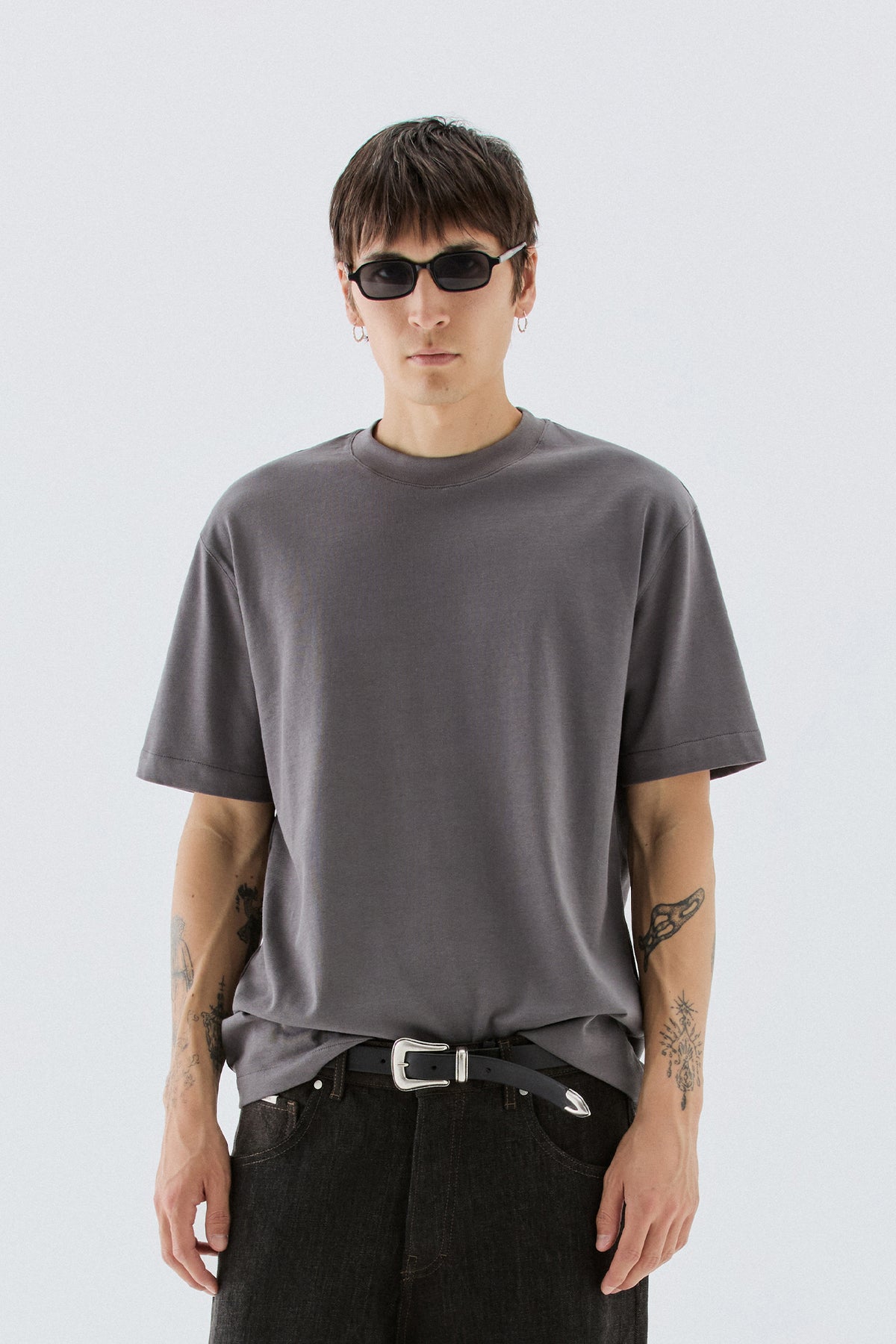 T-shirt regolare in cotone - Grigio