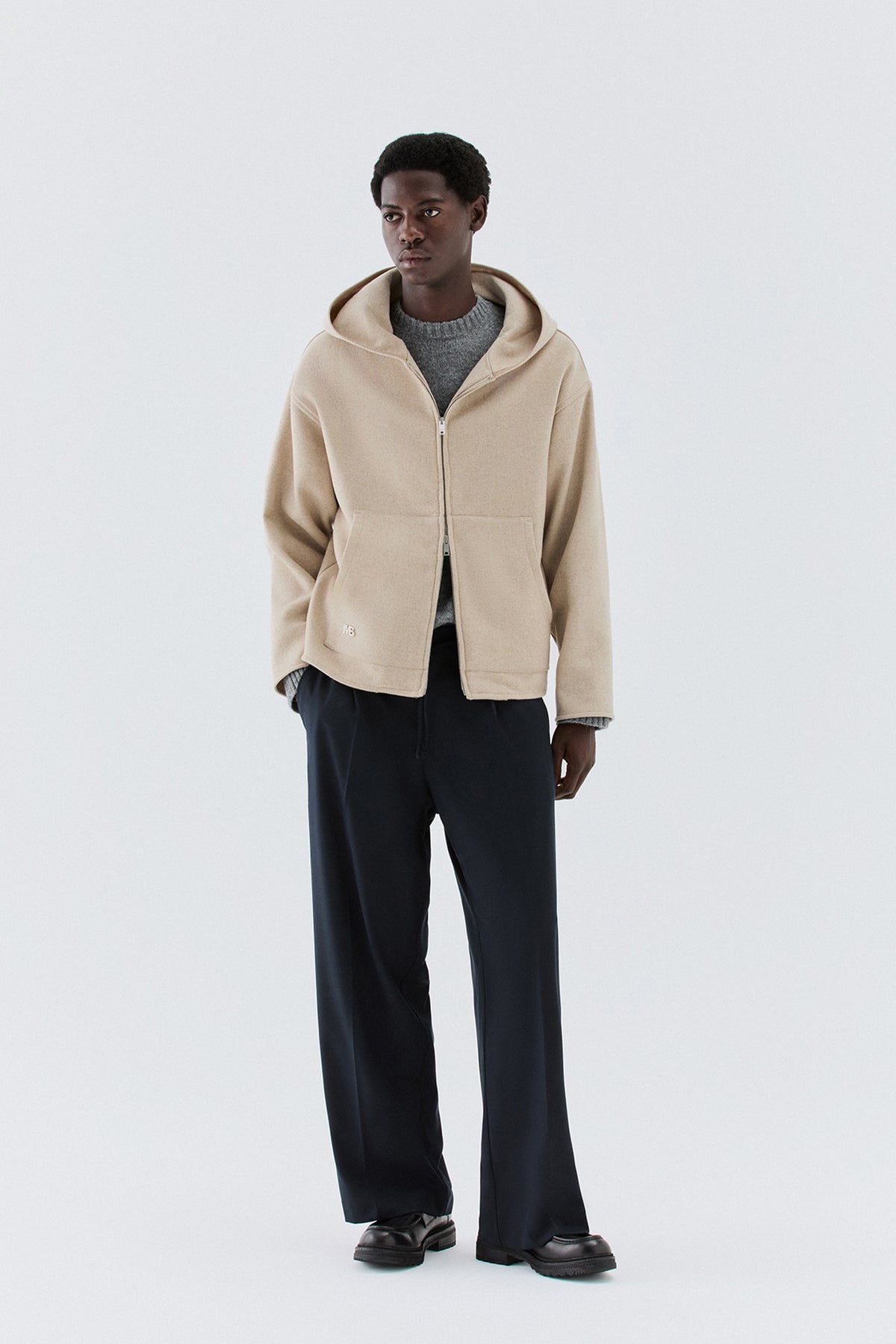 Felpa in lana con zip - Beige