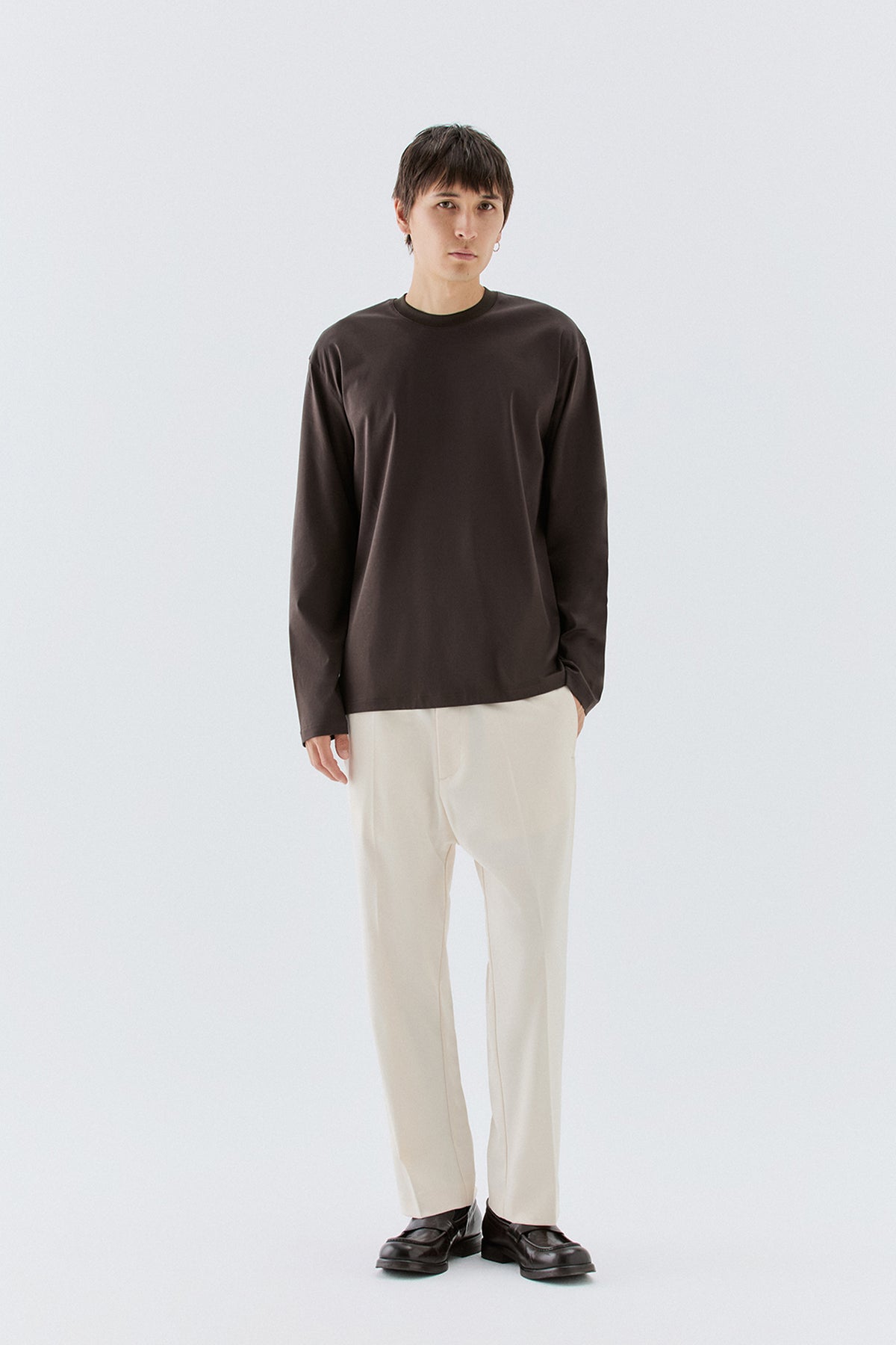 Pantaloni dritti con elastico - Panna