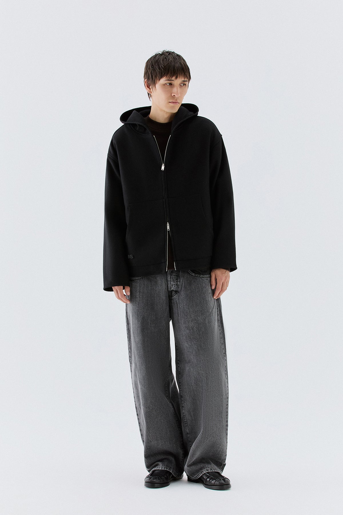 Felpa in lana con zip - Nero