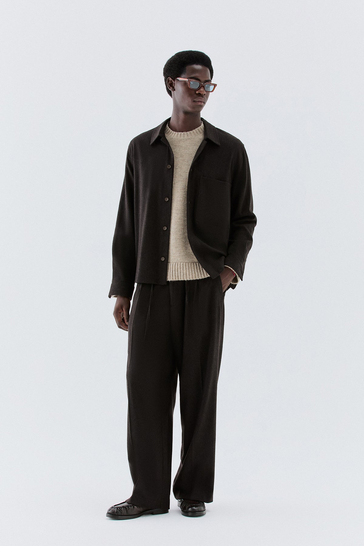 Pantaloni coulisse in lana - Moro
