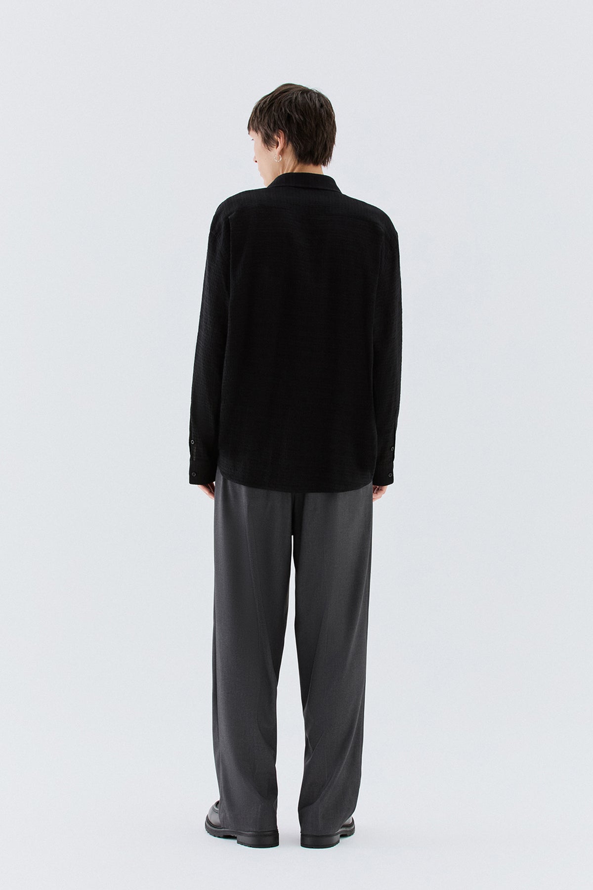 Camicia jacquard in viscosa - Nero