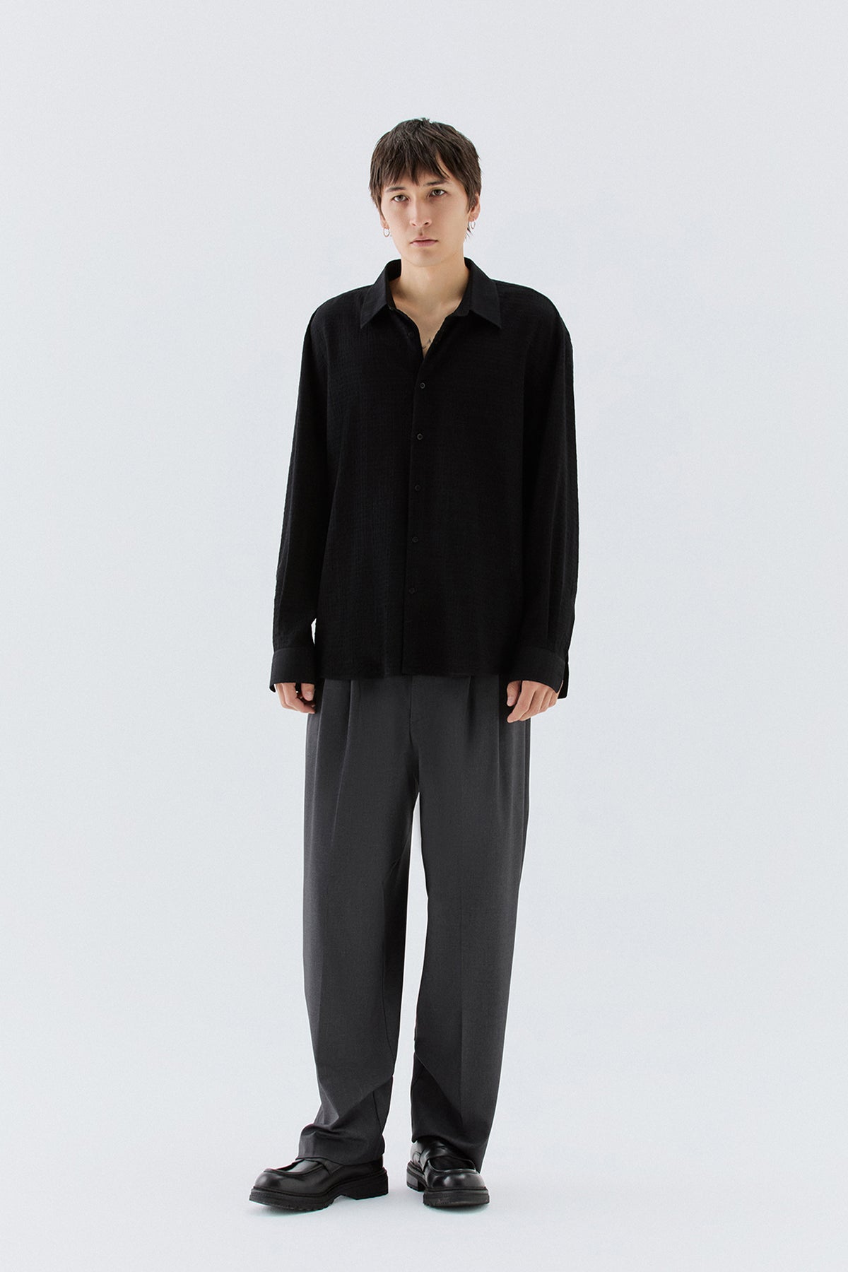 Camicia jacquard in viscosa - Nero