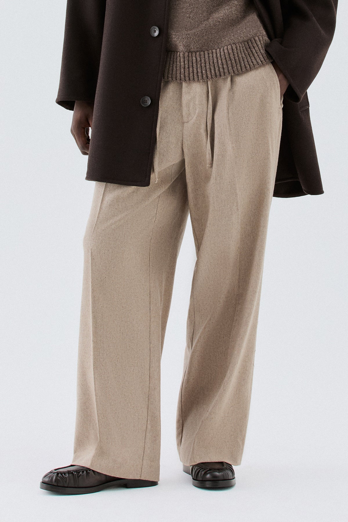 Pantaloni larghi con coulisse - Beige