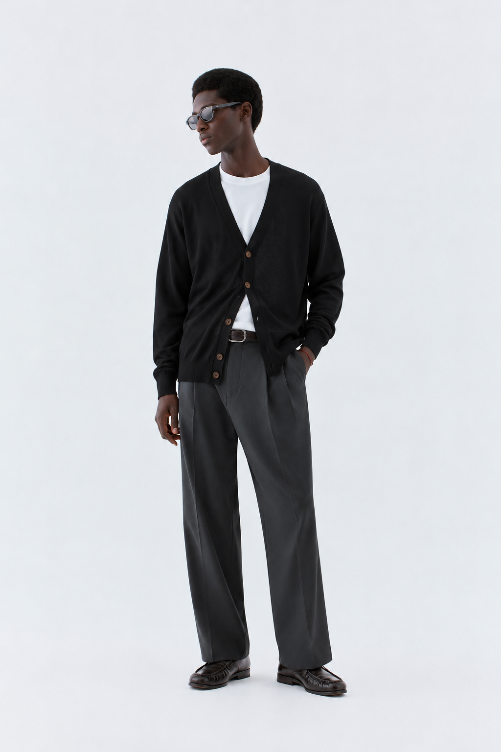 Cardigan in maglia rasata - Nero