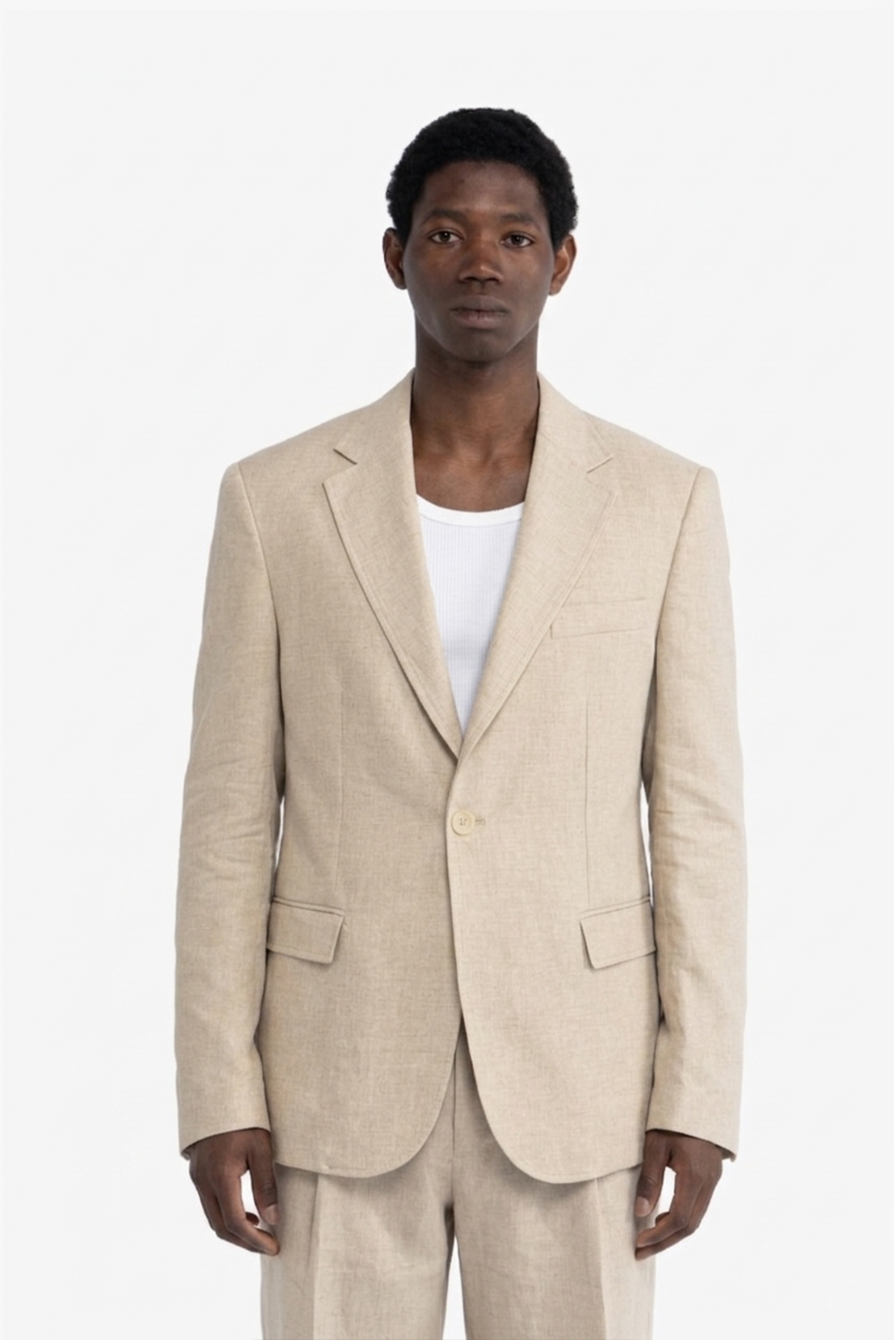 Giacca monopetto in misto lino - Beige