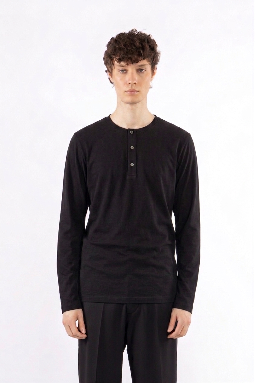 Maglia a serafino in cotone - Nero