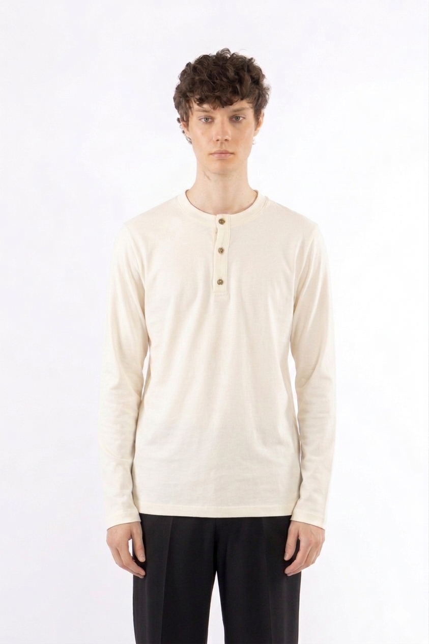 Maglia a serafino in cotone - Panna