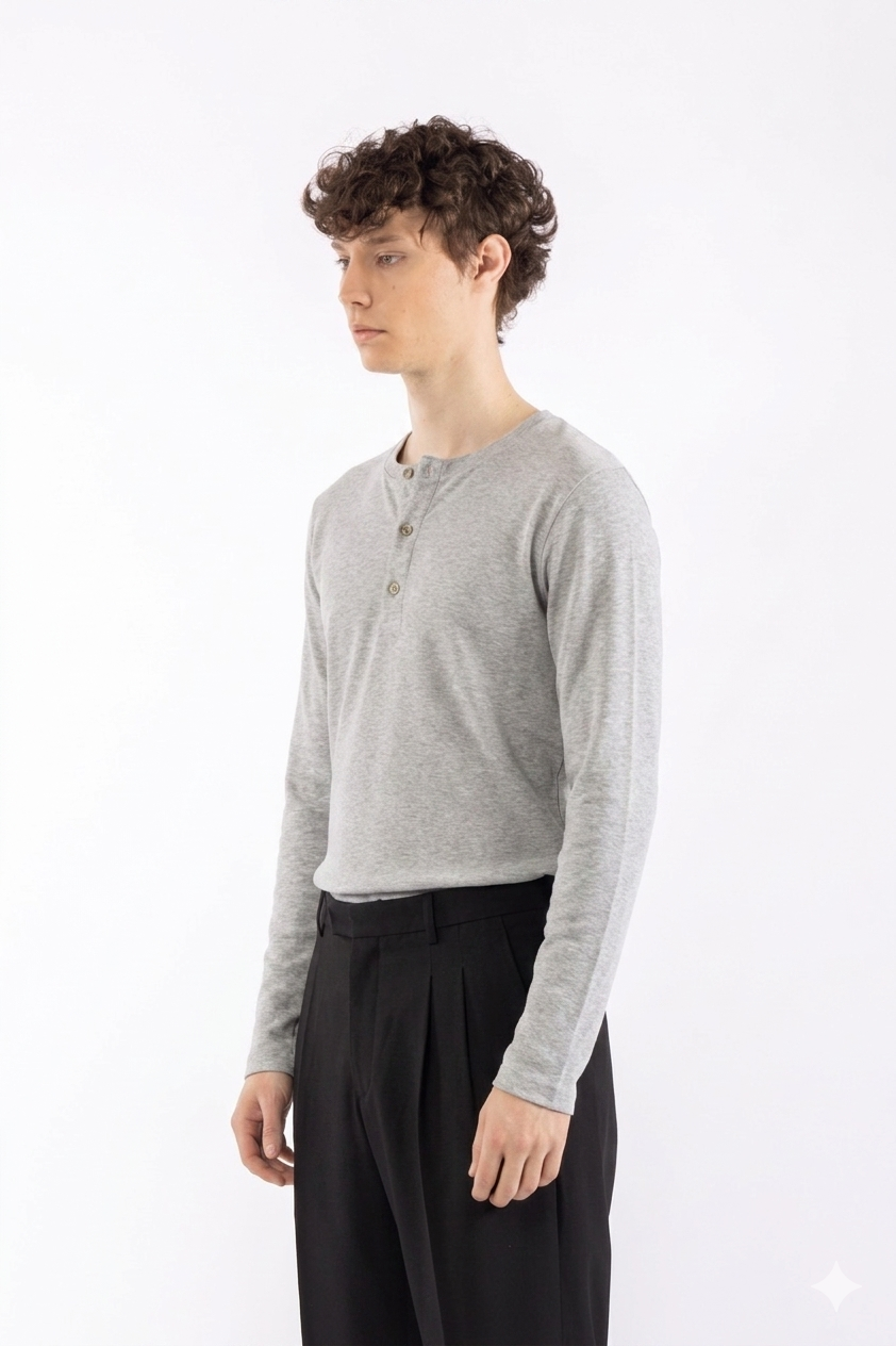 Maglia a serafino in cotone - Grigio